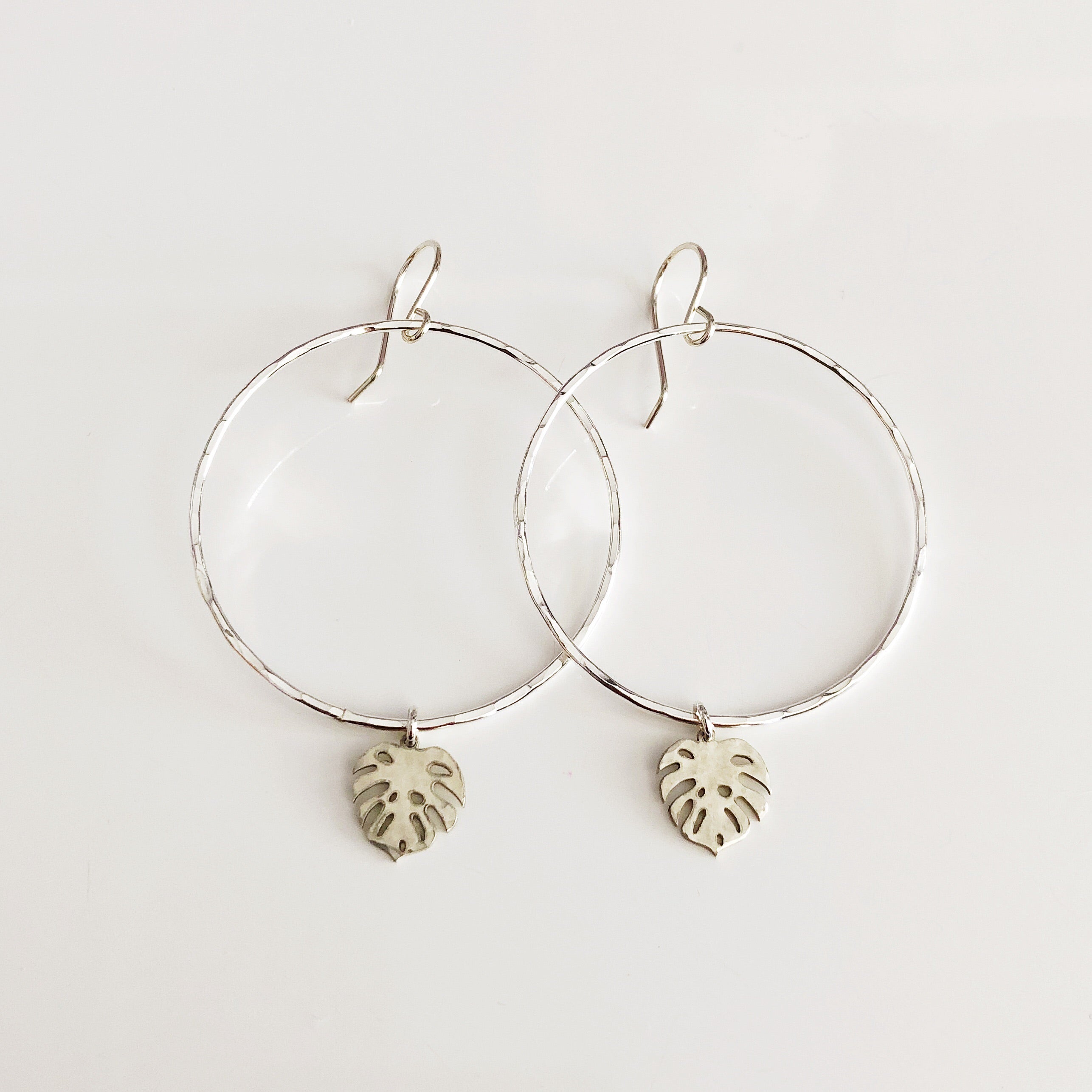 Monstera Leaf Hoop Earrings for Women - Gold Plated Dangle Earrings with Unique Tropical Design - Perfect for Boho, Summer, and Vacation Outfits