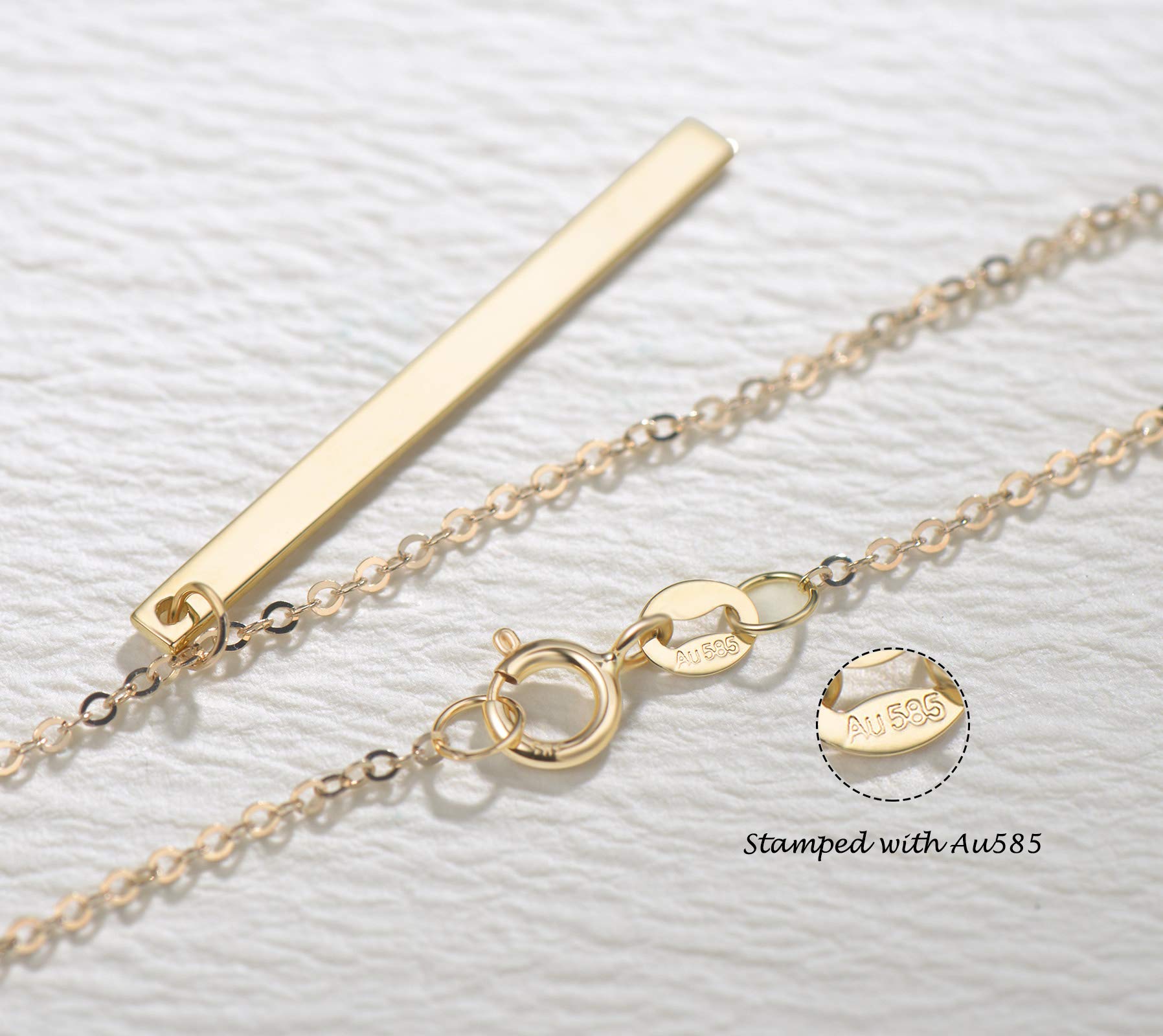 14K Solid Gold Vertical Bar Necklace for Women - Simple & Elegant Everyday Jewelry - 16