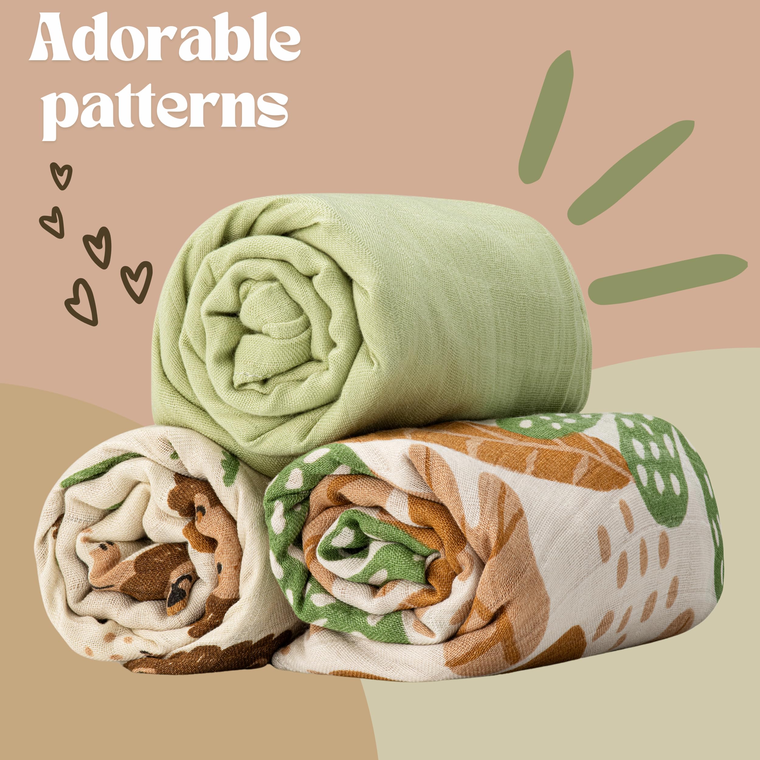 Premium Muslin Swaddle Blankets for Babies - Ultra Soft 3-Pack Receiving Blankets for Boys & Girls | Large Breathable Baby Essentials for Sleeping, Nursing & Travel