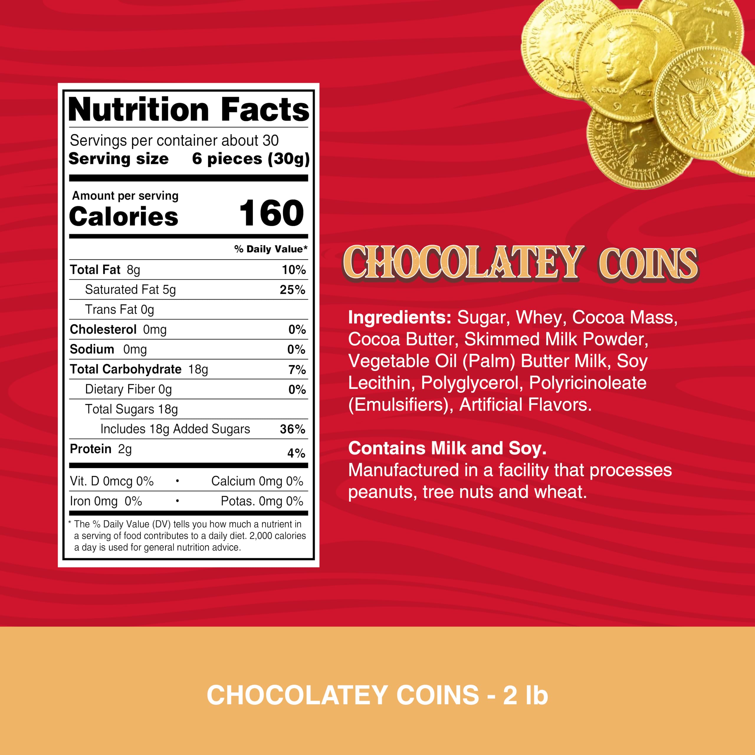 The Snackery Large Kennedy Half Dollar Gold Foil Chocolate Coins - 180 Individually Wrapped Milk Chocolate Coins (2 lb) - Perfect for Parties, Favors, Treasure Hunts & Holiday Gifts