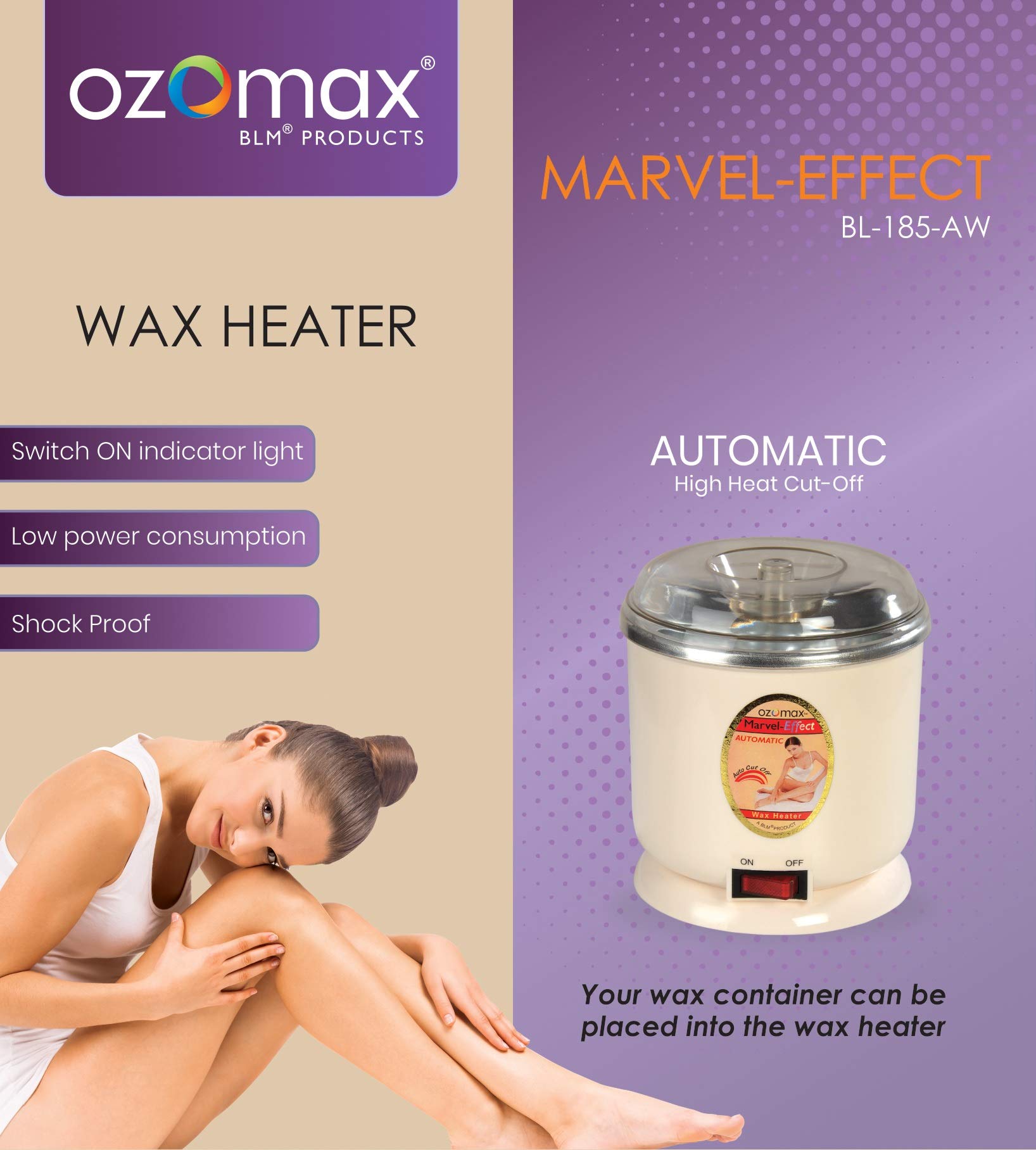 Ozomax Marvel Effect Automatic Wax Heater for Hair Removal - Professional Wax Warmer for Salon & Home Use - Fast Heating with Adjustable Temperature - Perfect for Legs, Bikini & Facial Waxing