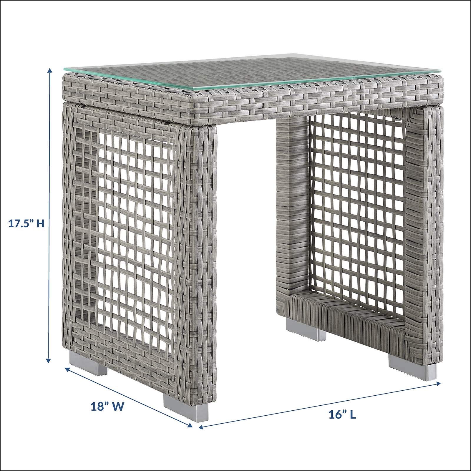 Modway Aura Outdoor Patio Side Table - Gray Wicker Rattan Coffee Table for Garden, Poolside & Balcony Decor
