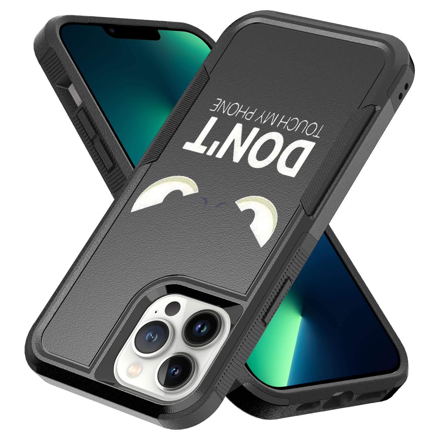 Shockproof iPhone 13 Pro Max Case with Don't Touch My Phone Design - Hybrid Hard PC & Soft Silicone Dual Layer Protective Cover for Apple iPhone 13 Pro Max (6.7 Inch) - Perfect for Everyday Use, Travel & Outdoor Activities
