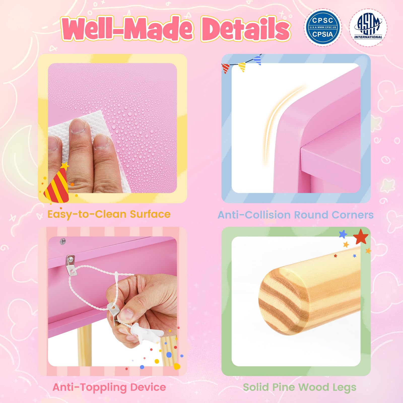 HONEY JOY Kids Vanity Set with Mirror, Stool & Lights - Pink Toddler Makeup Dressing Table with Storage Drawers & Shelves - Pretend Play Vanity for Girls - Perfect for Bedroom Decor, Birthday Gifts & Role Play Activities