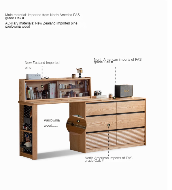 Solid Oak Wood Modern Extendable Dressing Table - Adjustable Vanity Desk for Makeup & Skincare - Perfect for Bedroom, Dorm, or Apartment