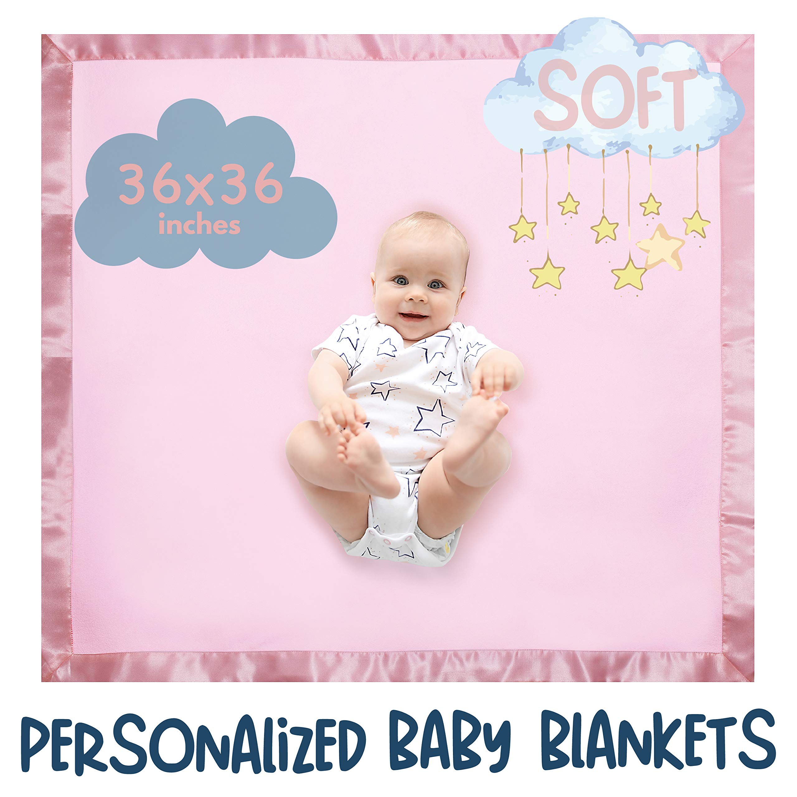 Personalized Baby Blanket with Initial and Name - 36x36 Inch Soft Fleece with Satin Trim (Pink) - Perfect Baby Shower Gift for Boys and Girls - Ideal for Swaddling, Nursing, and Photo Props