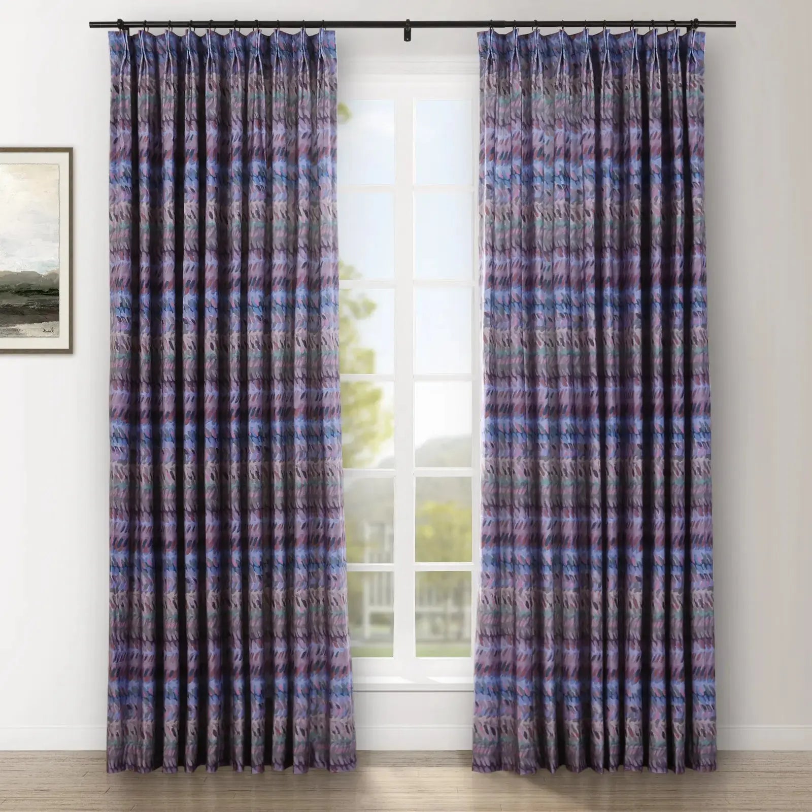Amy Switzer Printed Velvet Pleated Curtains - Elegant Window Drapes for Living Room, Bedroom & Home Decor