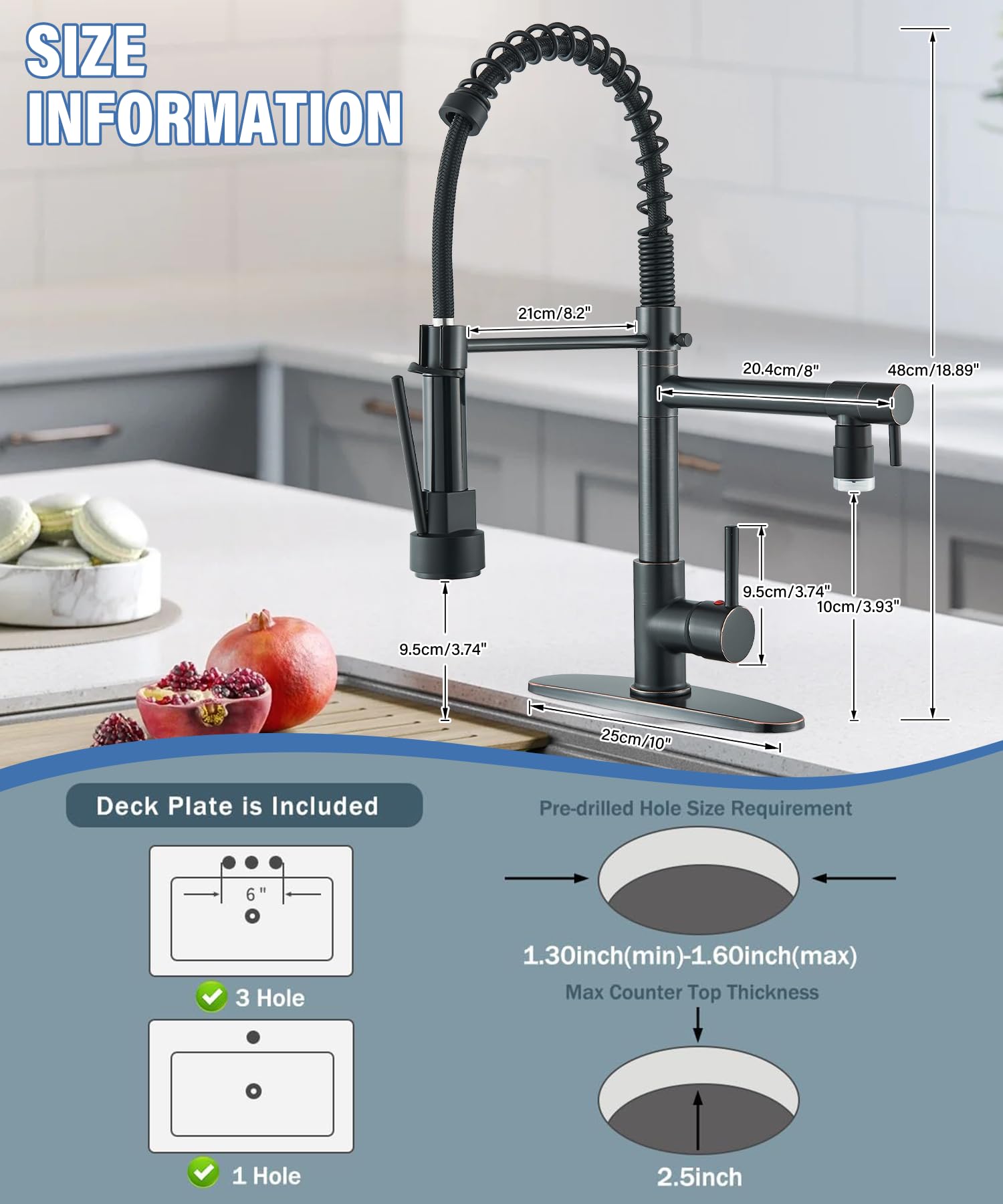 Commercial Pull Down Kitchen Faucet with LED & Lock Sprayer - High Arc Oil Rubbed Bronze for Restaurant & Home Use