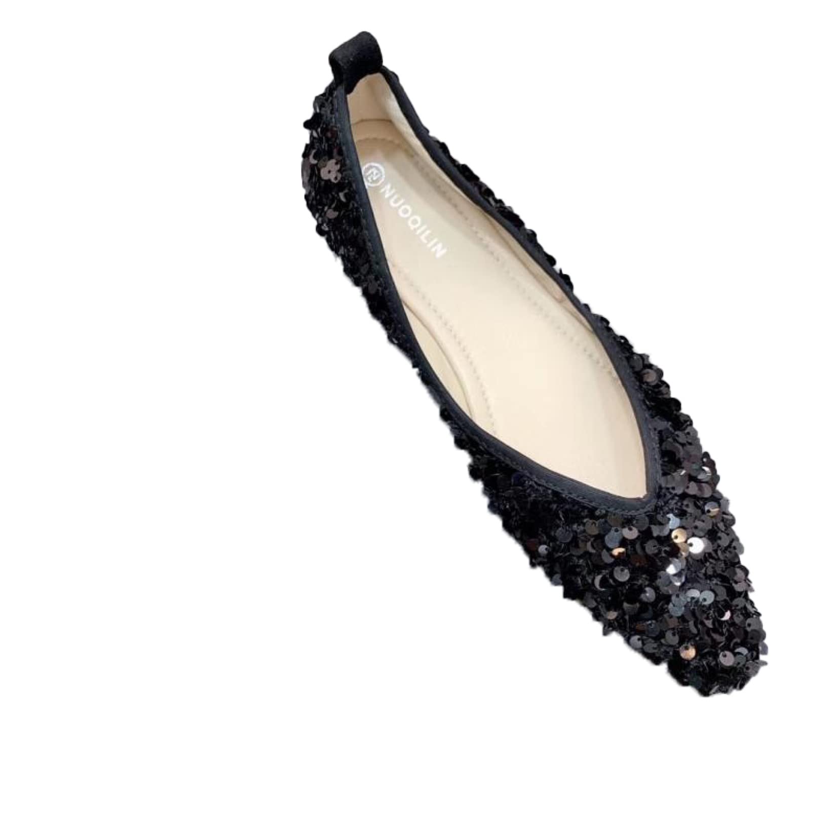 QSCQ Women's Slip-On Flat Shoes with Sequins - Comfortable Square Toe Driving Shoes for Ladies - Soft & Lightweight for Outdoor Walking, Work, and Casual Wear