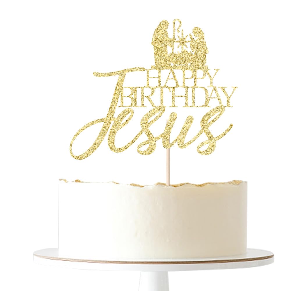Happy Birthday Jesus Cake Topper - Religious Easter & Christmas Party Decorations - Jesus Birthday Cake Decorations - Paper Cutout for Christian Celebrations, Church Events & Holiday Gatherings