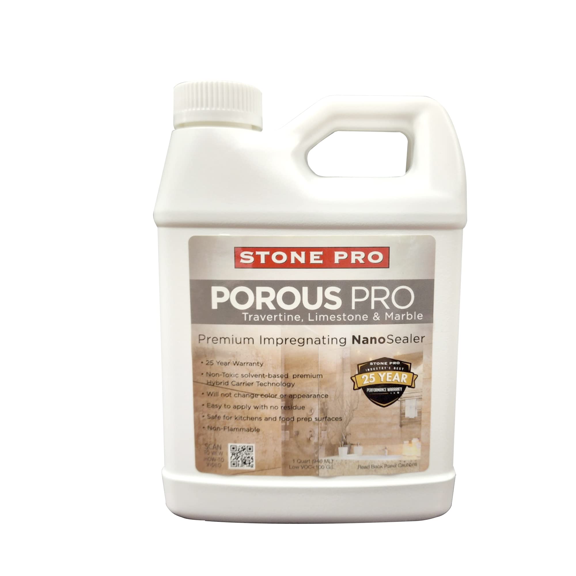 StonePro Porous Pro Sealer - 1 Quart (32 Fl Oz) - Premium Natural Stone Sealer for Travertine, Limestone, Marble & Porous Surfaces - Ideal for Countertops, Floors, Backsplashes & Outdoor Stone Protection