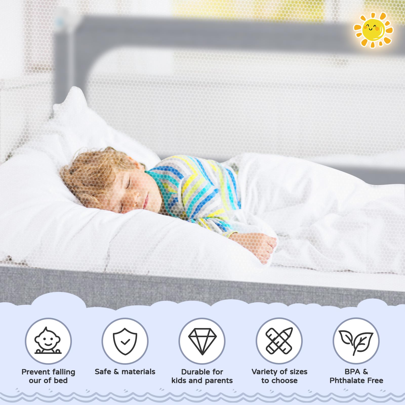 **Upgraded Adjustable Height Toddler Bed Rail Guard - Safety Bedside Rail for Twin/Full/Queen/King Size Beds (74