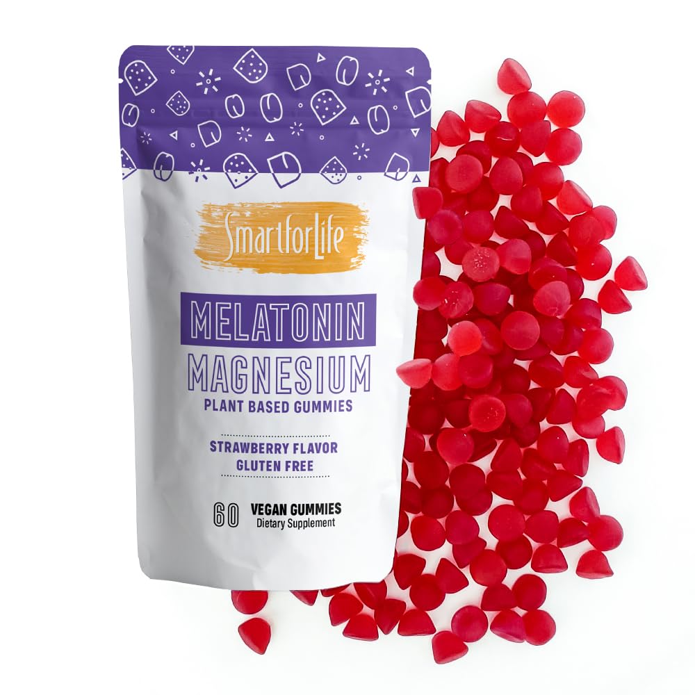 SMART FOR LIFE Melatonin Gummies 5mg with Magnesium - 60 Count Vegan Sleep Aid - Strawberry Flavor Plant-Based Supplement for Adults - Supports Heart & Bone Health - Perfect for Nighttime Relaxation & Better Sleep