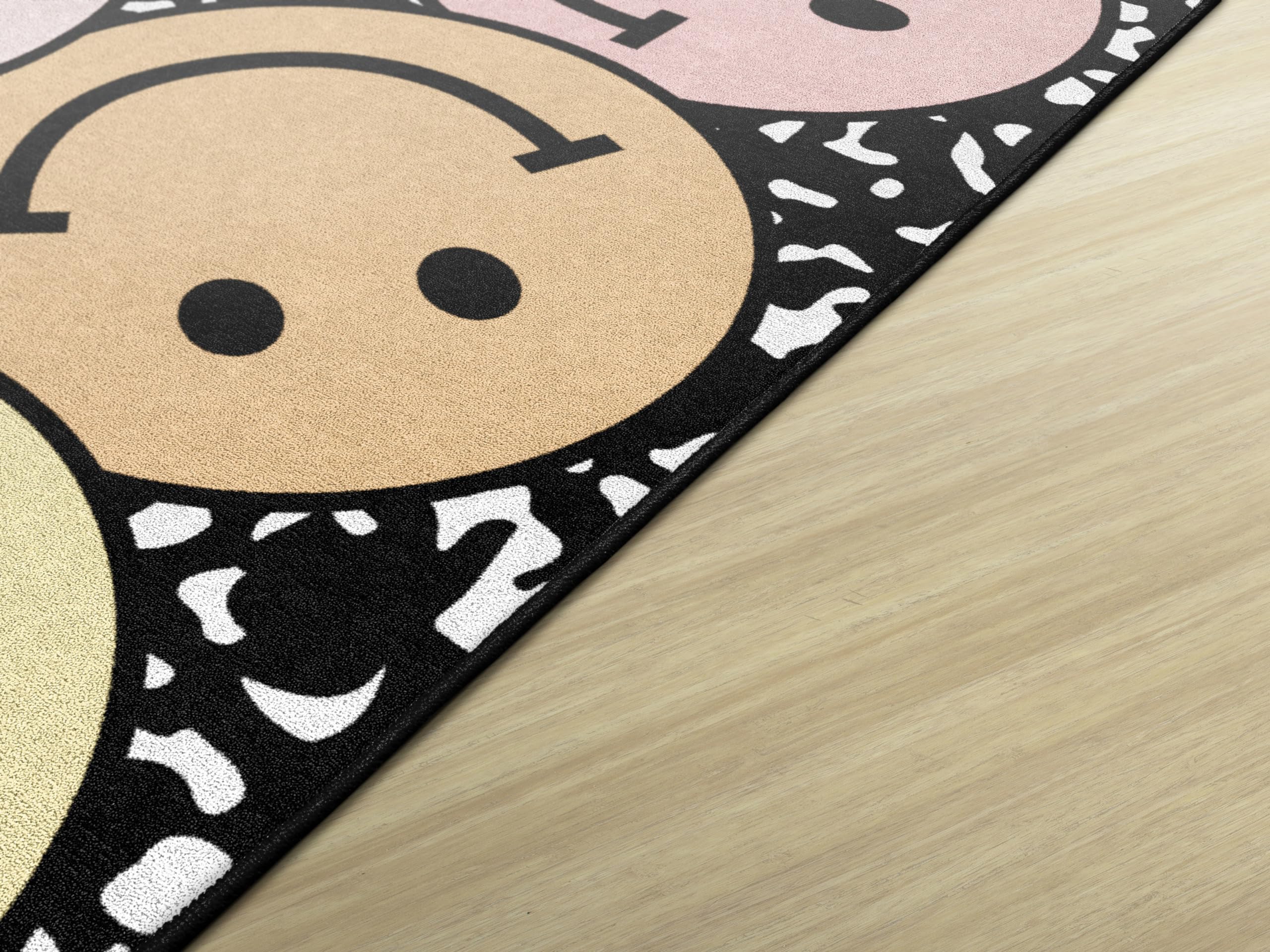 Pastel Rainbow Smileys Educational Area Rug for Kids - 7'6