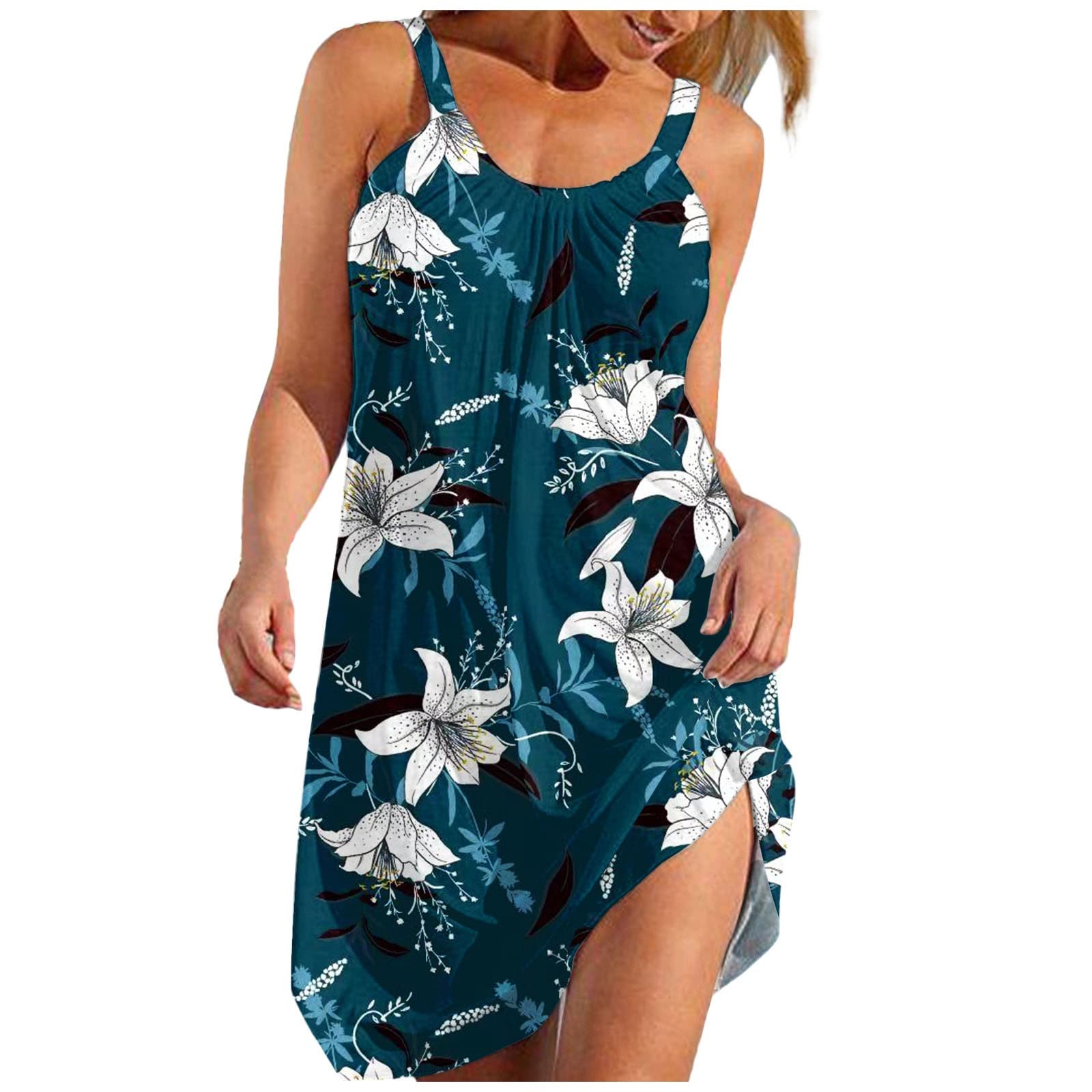 Elegant Mebamook Women's Strapless Sleeveless Summer Dress 2022 - Floral Printed Camisole Sling Dress for Party, Wedding & Beach Outfits