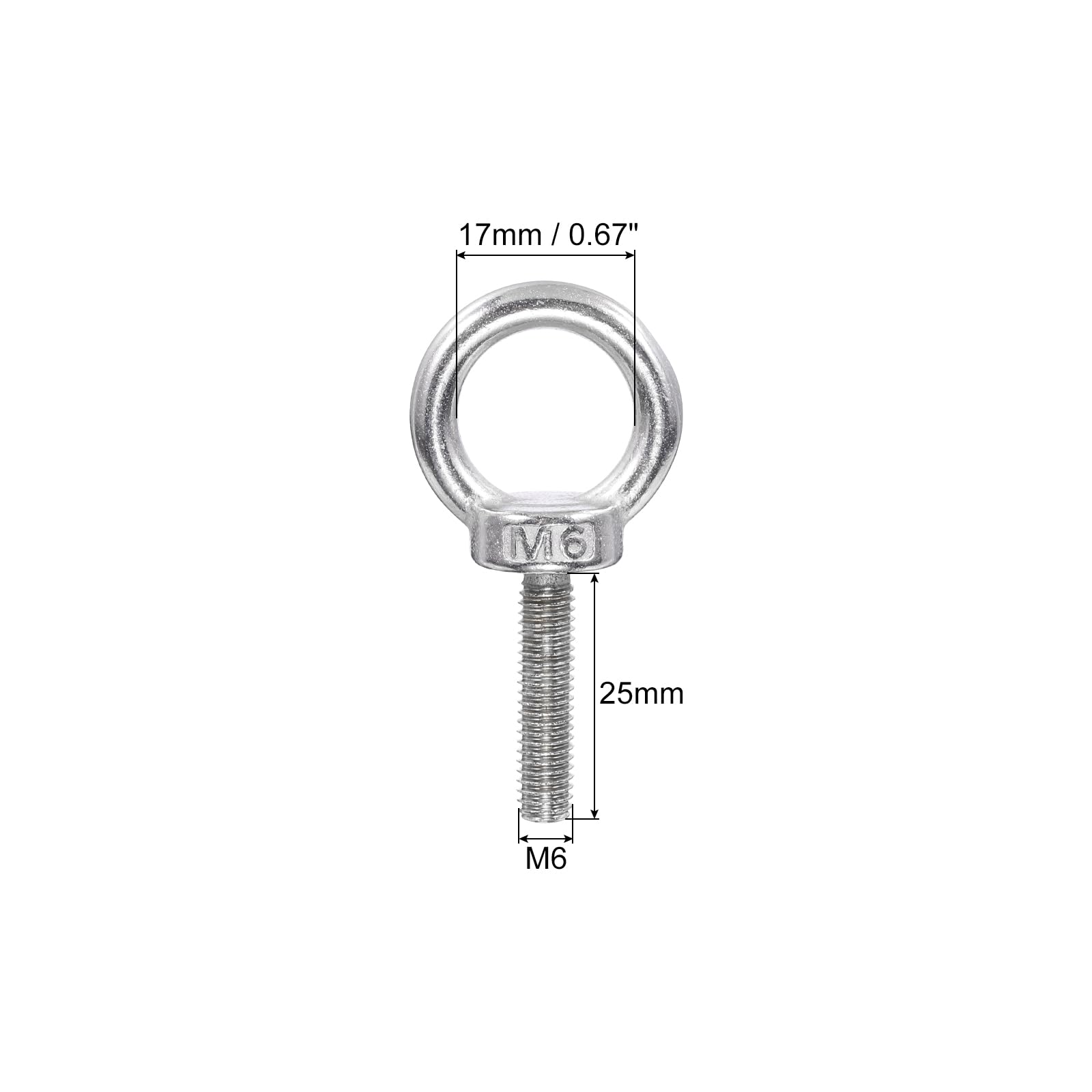 PATIKIL 6Pcs M6 x 25mm 304 Stainless Steel Lifting Shoulder Eye Bolt with Nuts & Washers - Heavy Duty Threaded Eyebolt for Hanging Hammocks, Outdoor Gear, Marine & Industrial Applications
