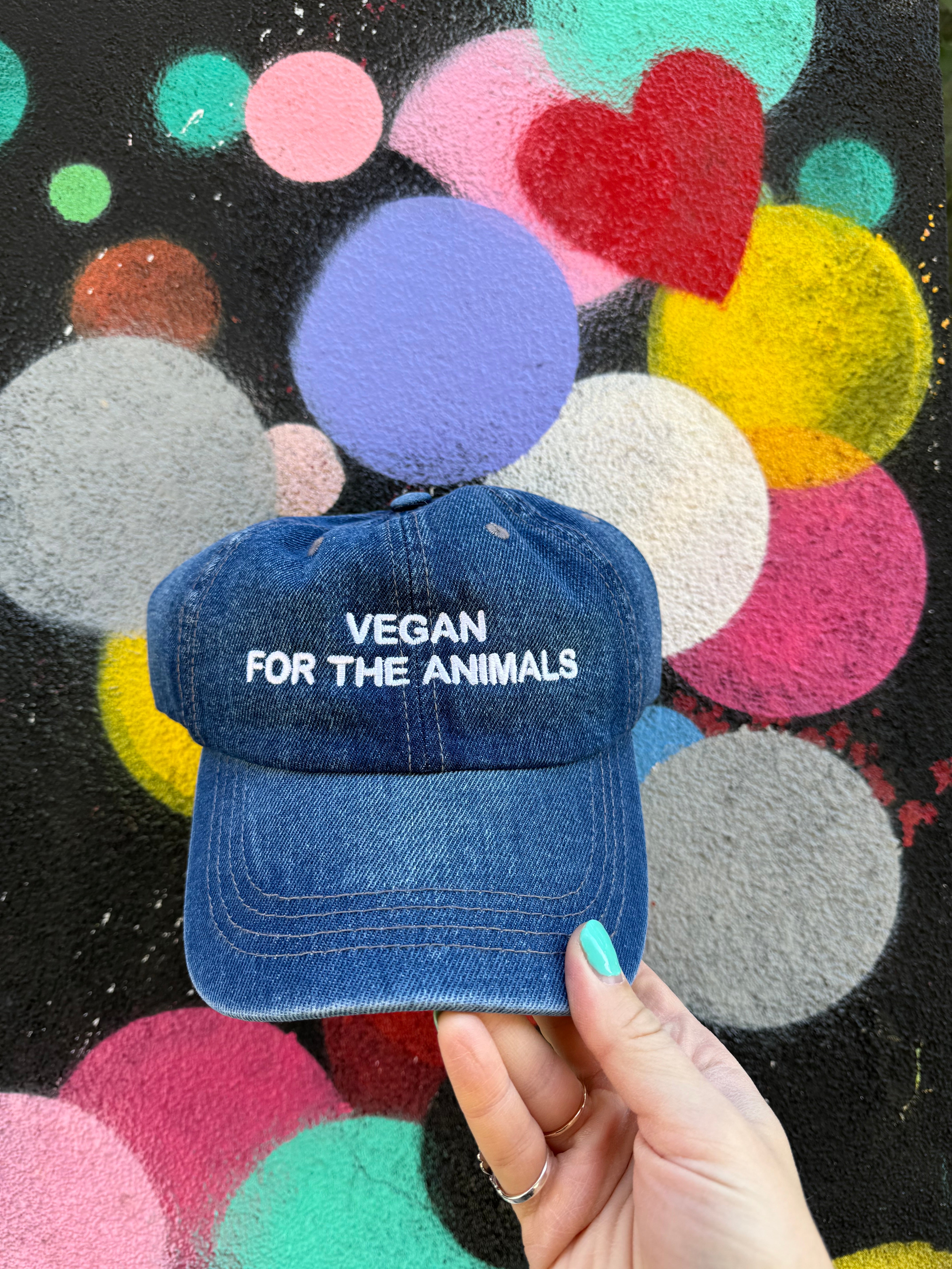 Vegan for The Animals Denim Hat - Ethical Vegan Baseball Cap for Animal Lovers - Perfect for Outdoor Activities & Casual Wear