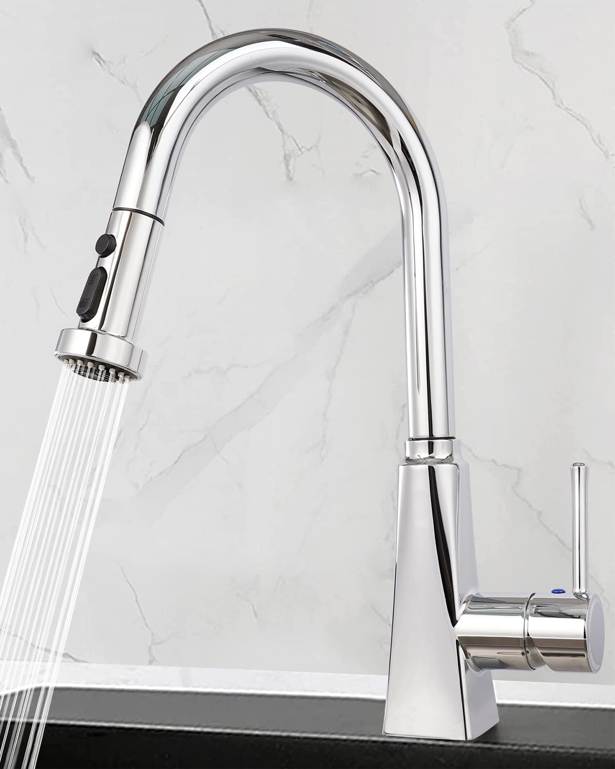Hibbent Pull Down Kitchen Faucet Spray Head Replacement - 3 Function Sink Faucet Nozzle with 15 Adapters for Moen, American Standard, Delta, Kohler (Chrome) - Perfect for Dishwashing, Vegetable Rinsing and Sink Cleaning