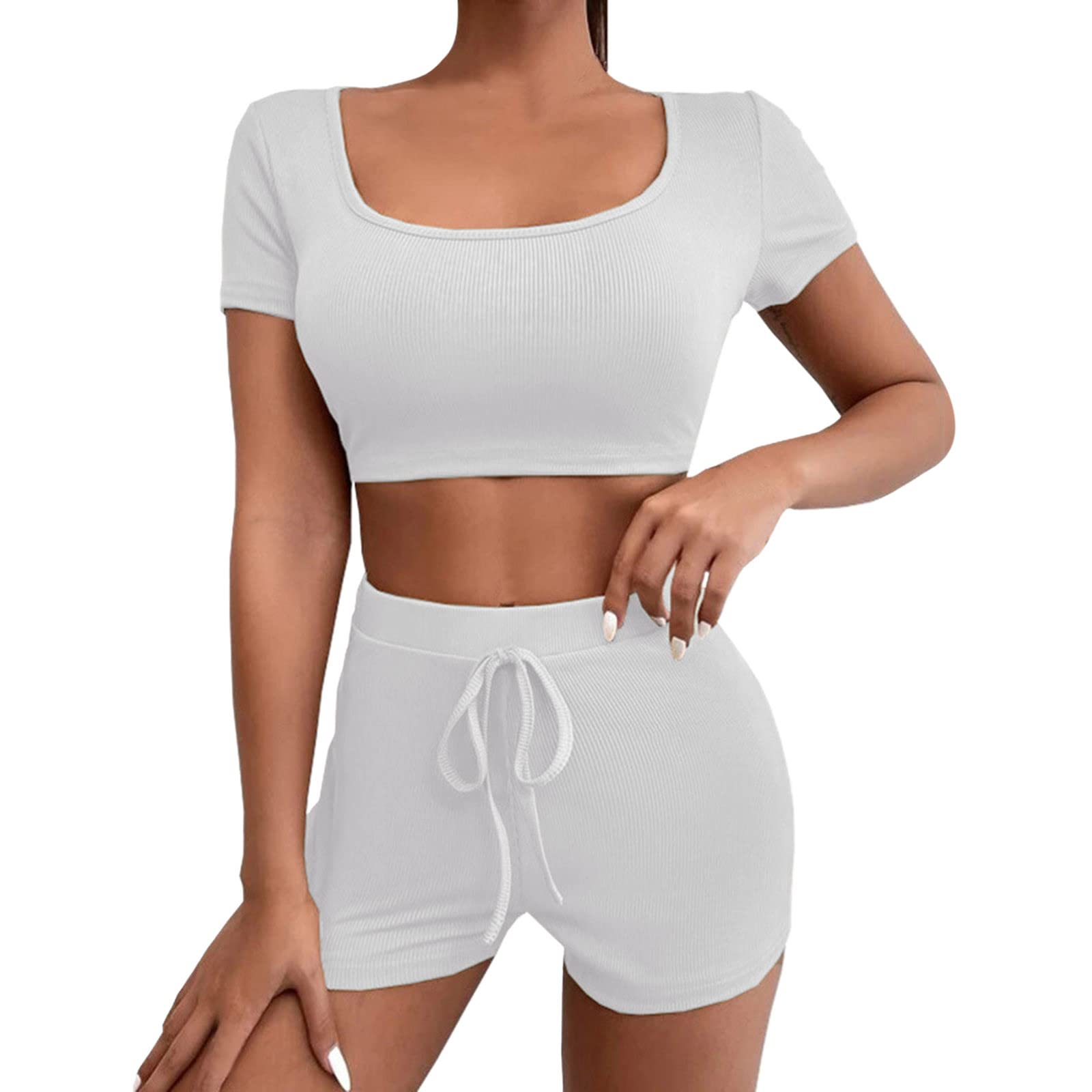Women's 2-Piece Workout Set - Crop Tank Top & High Waist Yoga Shorts | Gym, Running & Fitness Outfit | Perfect for Yoga, Pilates & Summer Sports