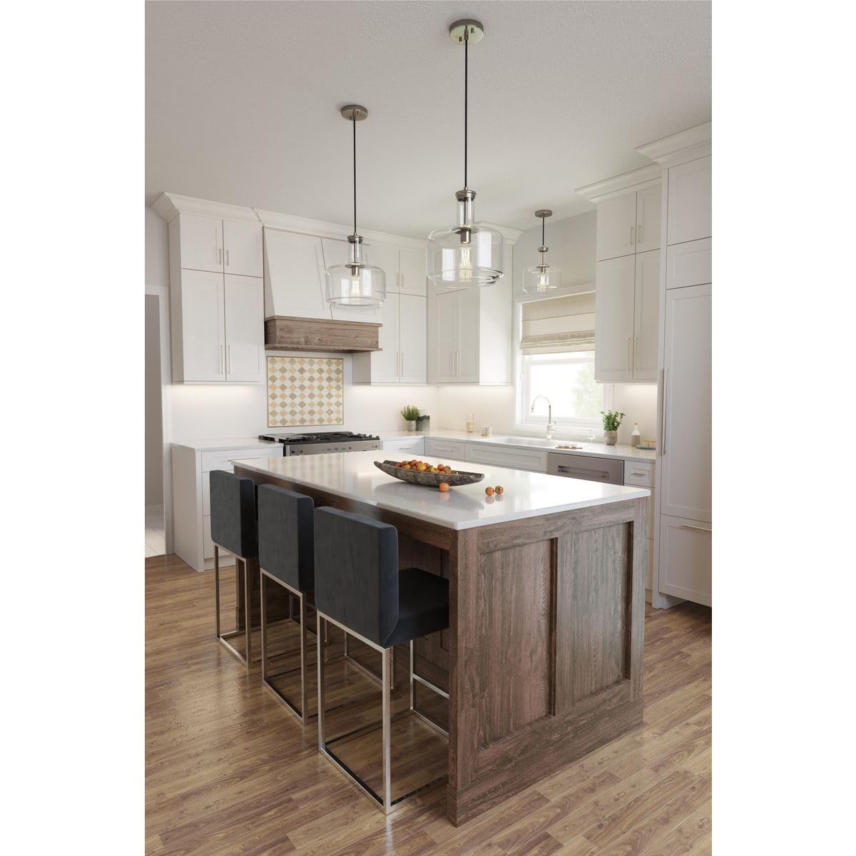 Latrobe Collection 1-Light Clear Glass Coastal Pendant Light with Brushed Nickel Finish - Perfect for Kitchen Island, Dining Room, and Beach House Decor