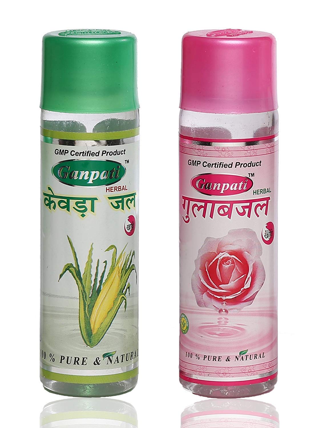 Ganpati Herbal Kewra Water 100ml & Rose Water 100ml - 2 Pack Set for Aromatherapy, Cooking & Religious Ceremonies