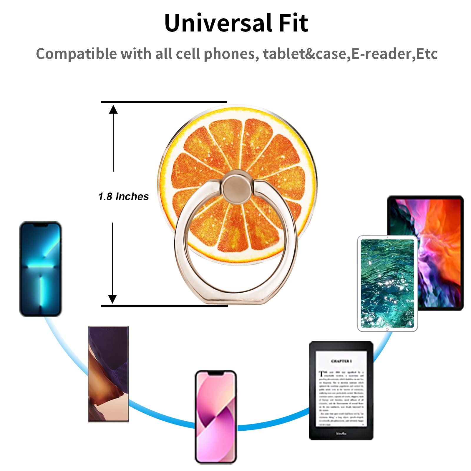 Fruit Orange Phone Holder Ring Grip - Adjustable Finger Ring Stand for Cell Phones & Tablets | Perfect for Hands-Free Viewing, Gaming, and Video Calls