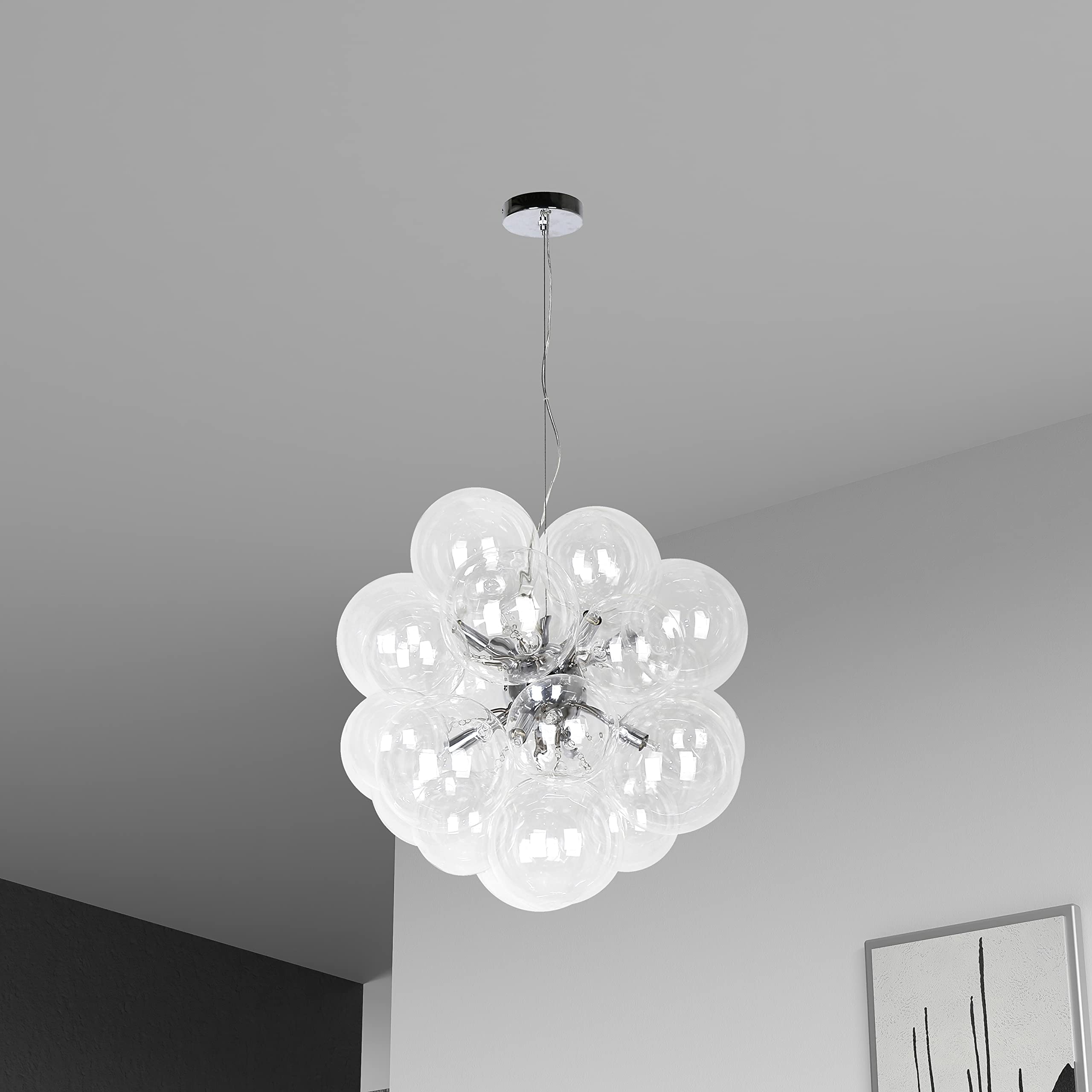 Dainolite CMT-206P-CLR-PC 6-Light Clear Glass Pendant Chandelier - Modern Dining Room Lighting for Kitchen Island & Entryway