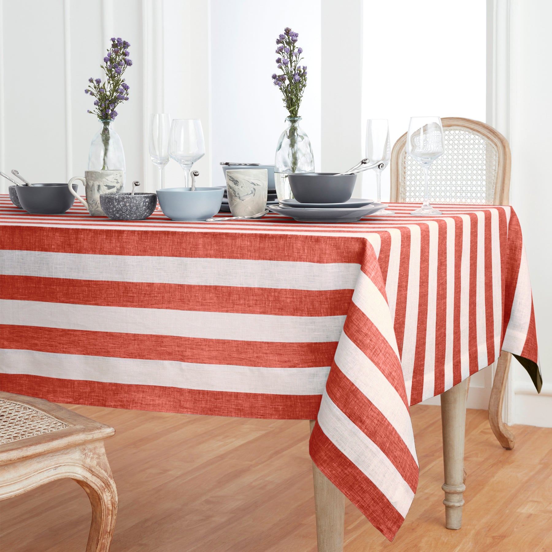 Stylish Cabana Stripe Tablecloth - Waterproof & Wrinkle-Resistant Rectangular Table Cover for Outdoor Dining, Picnics, and Party Decor