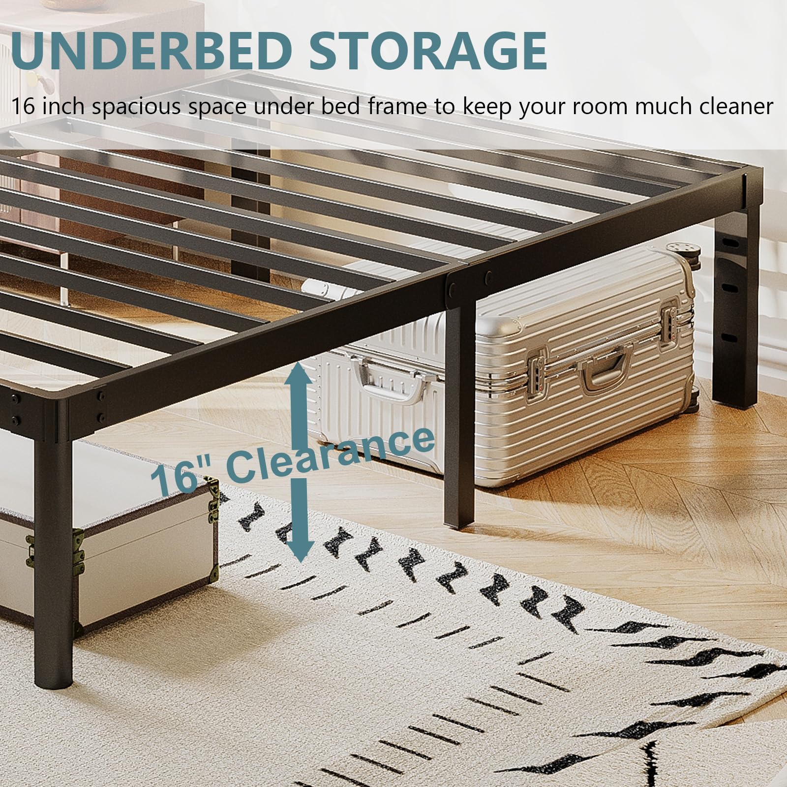 Full Size Bed Frame 18 Inch Height - Heavy Duty Metal Platform Bed with Mattress Foundation, No Box Spring Needed - Easy Assembly, Noise Free, Black (4003-18B) - Perfect for Guest Rooms, Dorms & Small Bedrooms