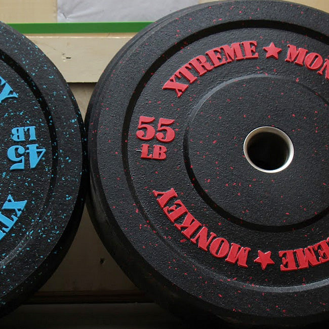 XM Fitness Crumb Rubber Bumper Plates - Olympic Weight Plates for CrossFit, Powerlifting & Home Gym Workouts - Durable & Quiet Rubber Coating for Drop Protection
