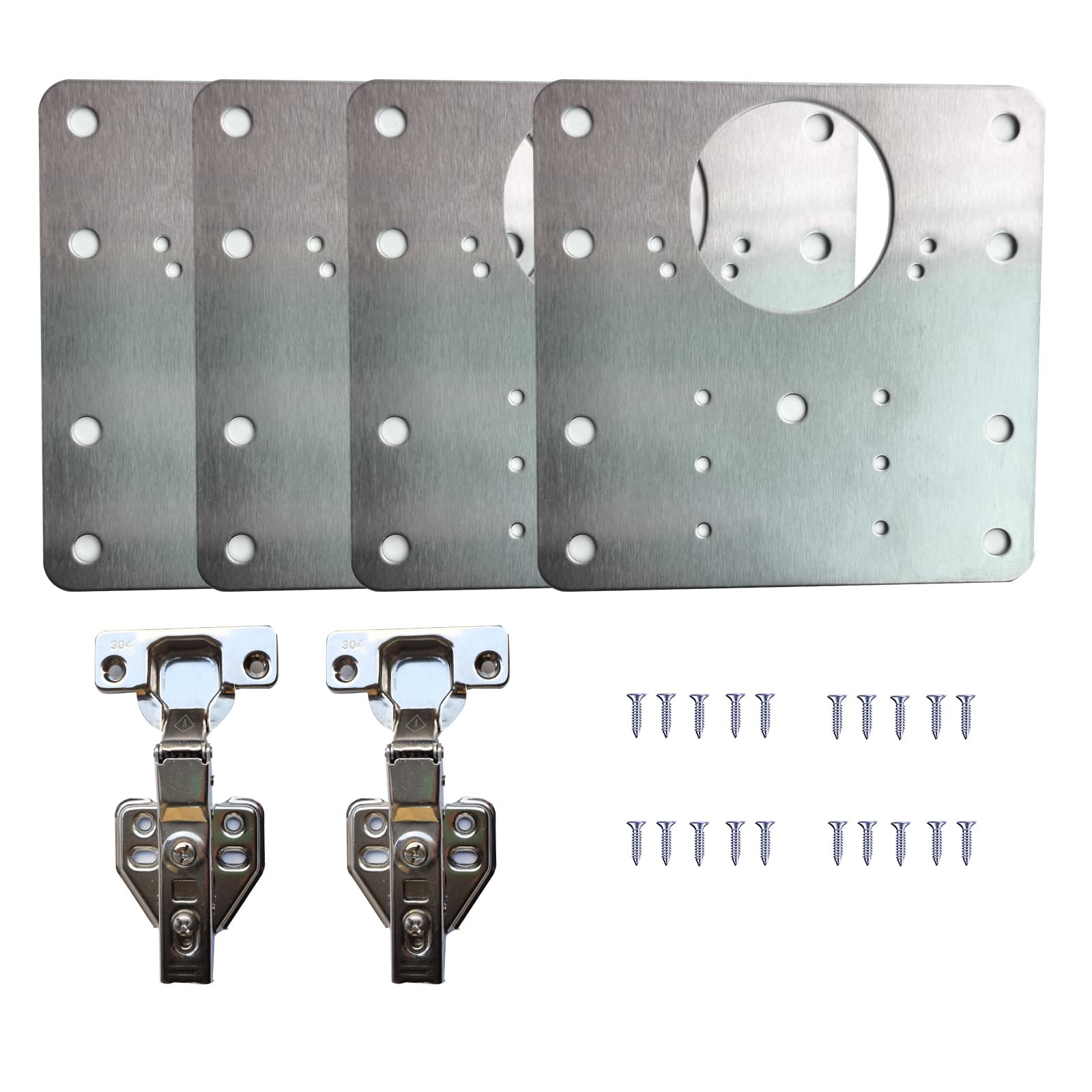 **Stainless Steel Hinge Repair Kit - 4 Hinge Plates, 20 Screws & 2 Free 304 Cabinet Door Hinges for Wardrobe, Furniture & Kitchen Cabinets - Durable DIY Repair Solution**    *(Use Case: Perfect for fixing loose or broken cabinet hinges in kitchens, wardrobes, and furniture, ensuring smooth door operation and long-lasting durability.)*