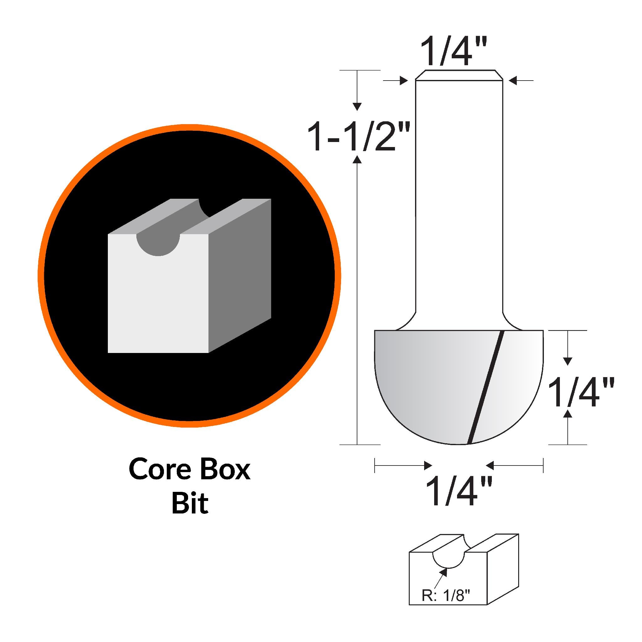 WEN RB201CB 1/4 Inch Core Box Carbide Tipped Router Bit with 1/4 Inch Shank for Woodworking, Cabinetry, and DIY Projects - Perfect for Creating Decorative Grooves and Flutes in Hardwood, Softwood, and Plywood