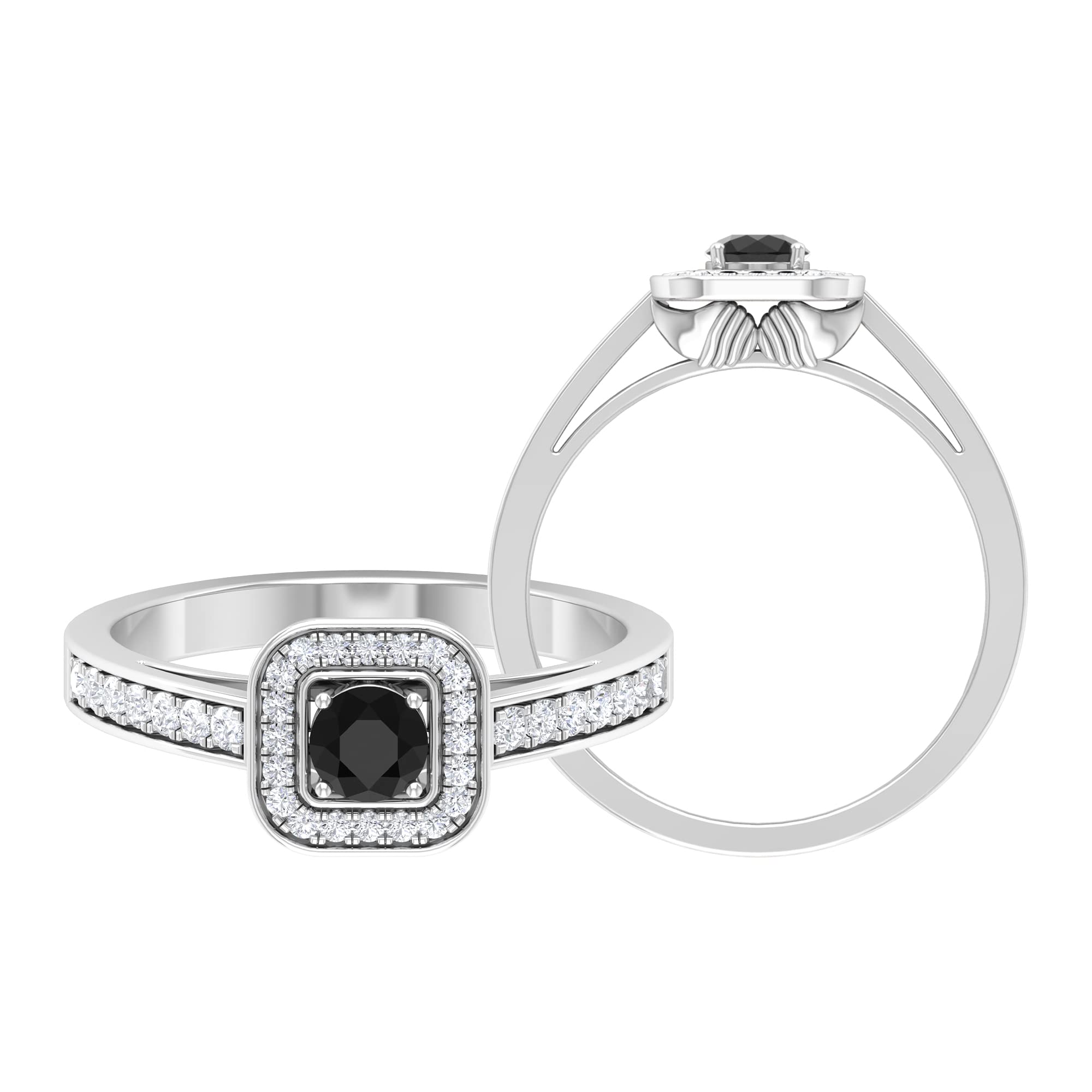 0.75 CT Black Onyx and Diamond Ring - 4mm Round Cut December Birthstone Engagement Ring in 14K Solid Gold - Perfect for Proposals, Anniversaries & Special Occasions