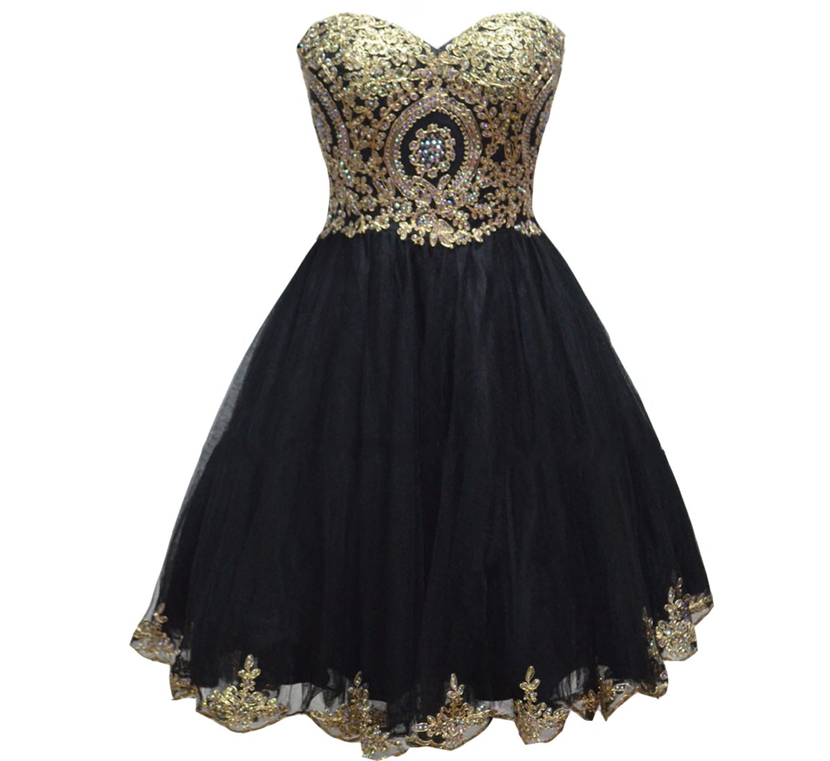 Lemai Women's Gold Lace Corset Tulle Short Black Cocktail Dress for Prom, Homecoming, Party & Evening Events - Elegant Formal Mini Dress for Special Occasions