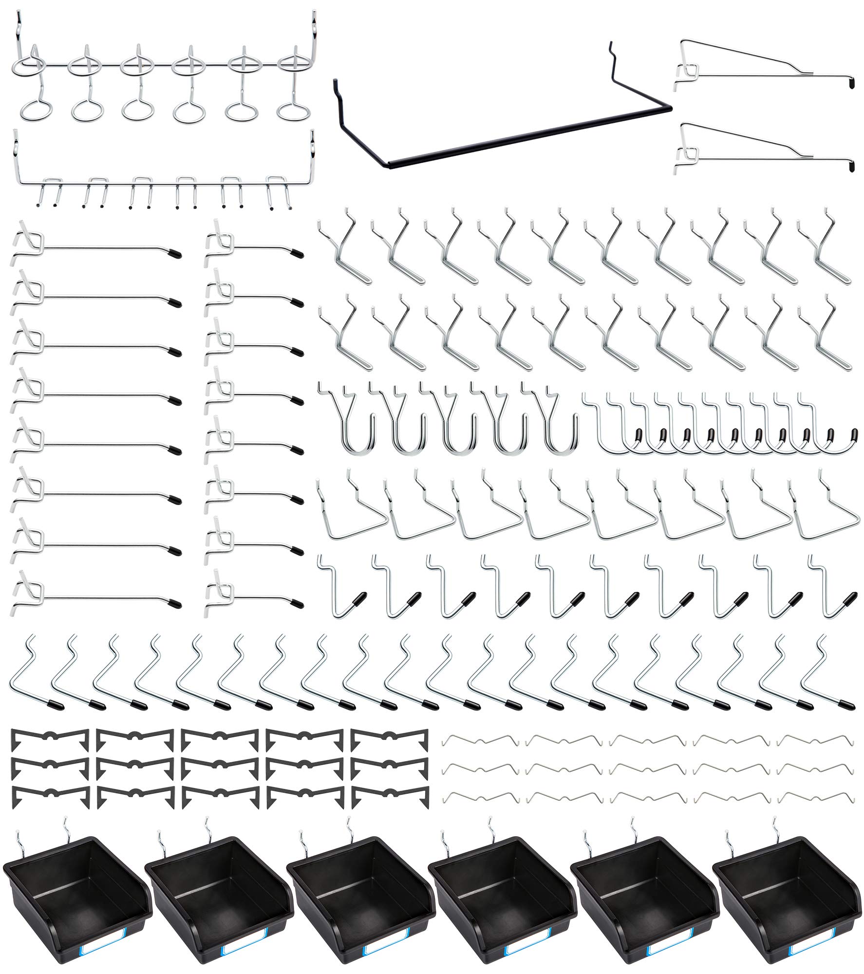 188-Piece Pegboard Hooks Set with Storage Bins & Peg Locks - Heavy Duty Tool Organizer for Garage, Workshop & DIY Projects (Includes 80 Secure Locks) - Perfect for Wall Mounted Tool Storage & Workspace Organization