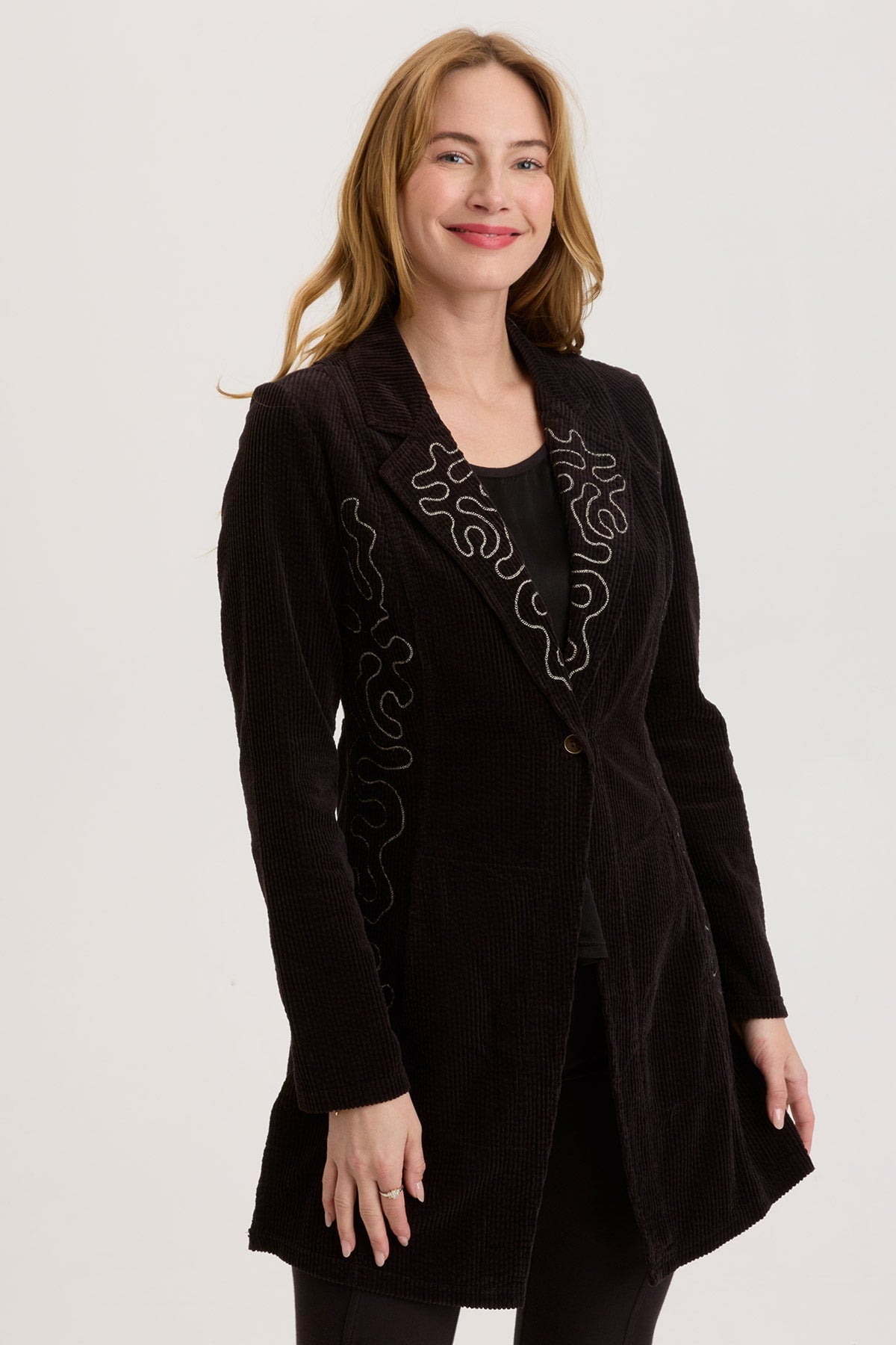 Seema Embroidered Long Coat for Women - Elegant Embroidered Jacket with Floral Design, Perfect for Fall & Winter Fashion, Parties, and Special Occasions
