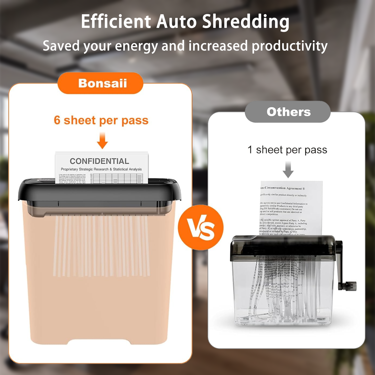 Bonsaii 6-Sheet Strip Cut Paper Shredder for Home & Office - Portable Small Shredder with Extendable Arm & Overheat Protection - Perfect for Bills, Documents, Junk Mail Shredding