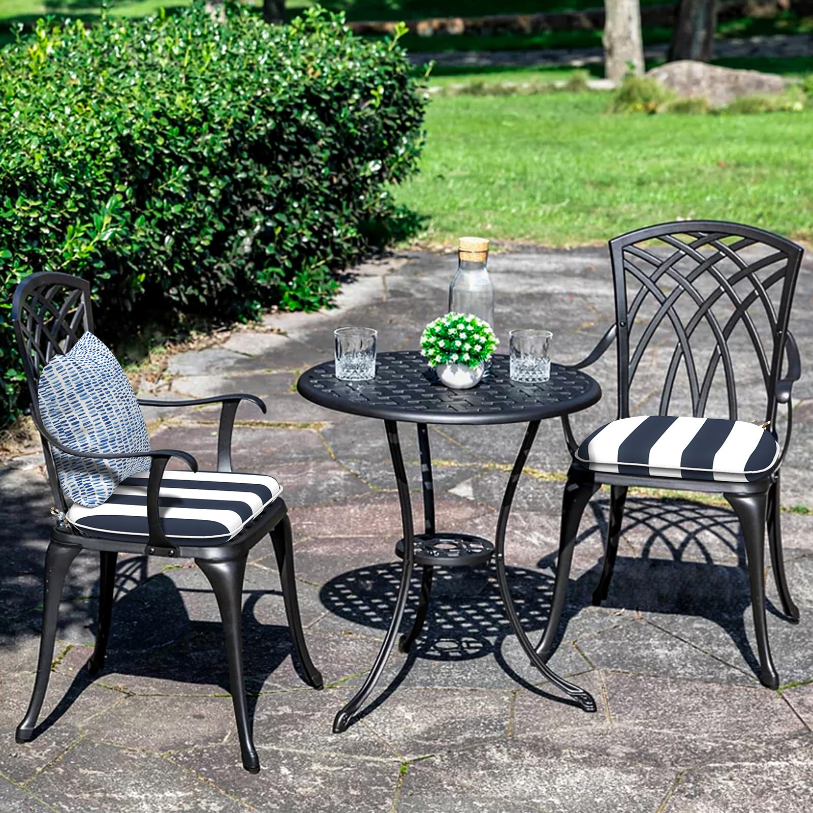 **LVTXIII Outdoor Chair Cushions Set of 2 - 16x17 Inch Patio Seat Cushions with Ties for Garden, Deck & Poolside Furniture - Water-Resistant & Comfortable - Cabana Navy Blue**    *(Perfect for outdoor lounging, backyard relaxation, or enhancing your patio furniture comfort!)*
