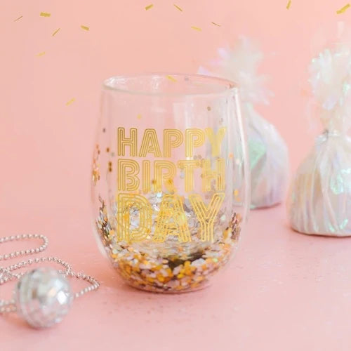 Happy Birthday Glitter Wine Glass - Sparkling Champagne Flute for Celebrations, Parties & Special Occasions - Perfect for Birthdays, Anniversaries & Bachelorette Parties