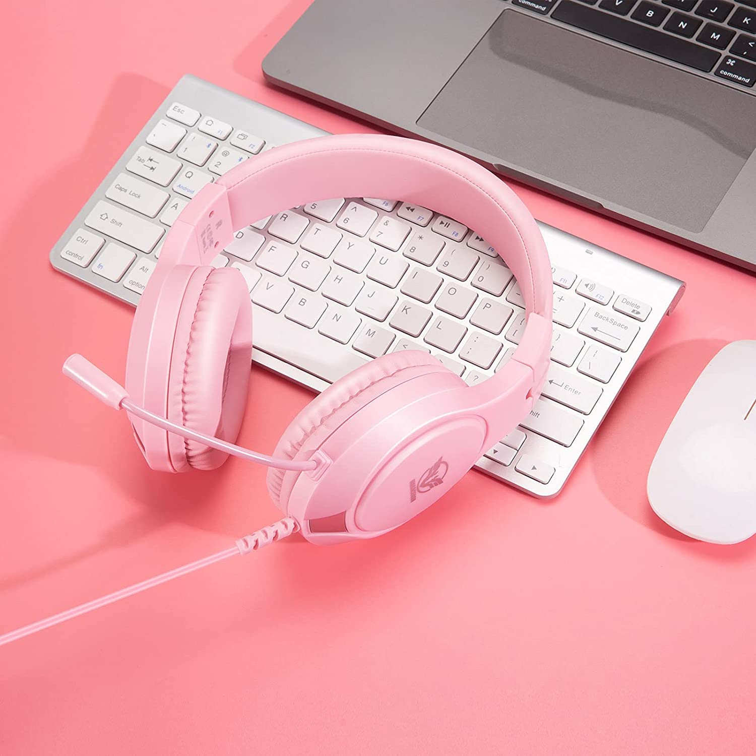 Pink Gaming Headset with Noise Cancelling & Bass Surround - Compatible with Nintendo Switch, Xbox One, PS4, PS5, PC, Laptop, iPad & Smartphones - Adjustable Over-Ear Wired Headphones with Flexible Mic - Perfect for Gaming, Streaming & Online Classes