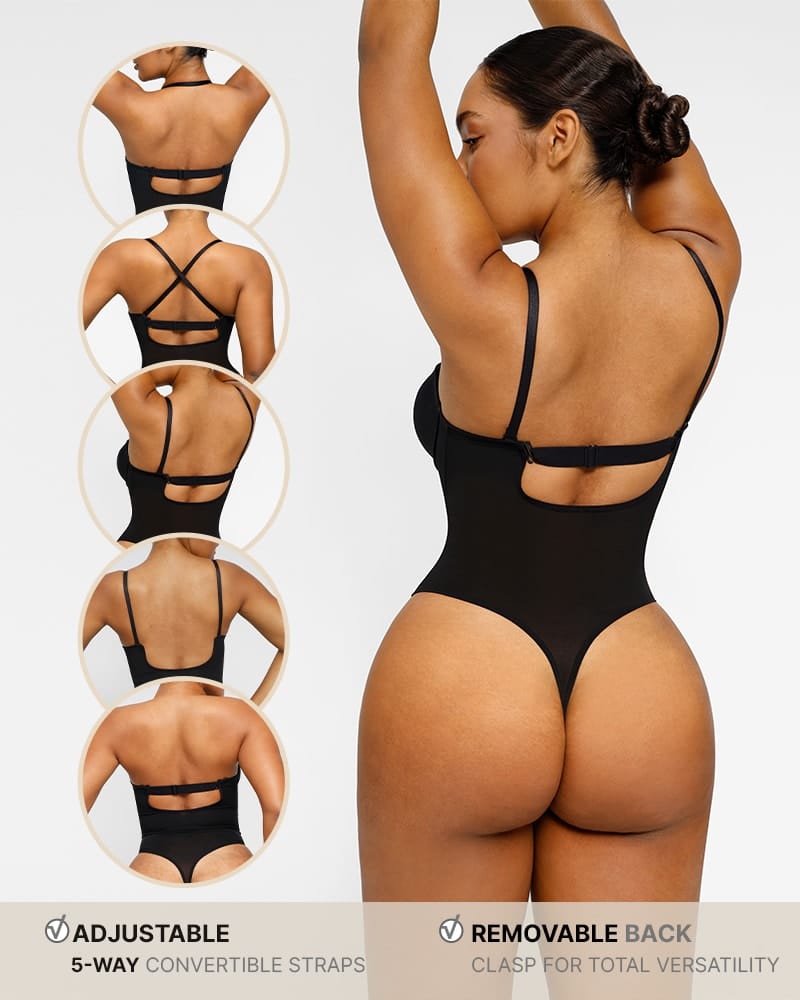 AirSlim® Deep Plunge Low Back Thong Bodysuit - Sexy Lingerie for Women, Comfortable Stretchy Fabric, Perfect for Date Night & Special Occasions