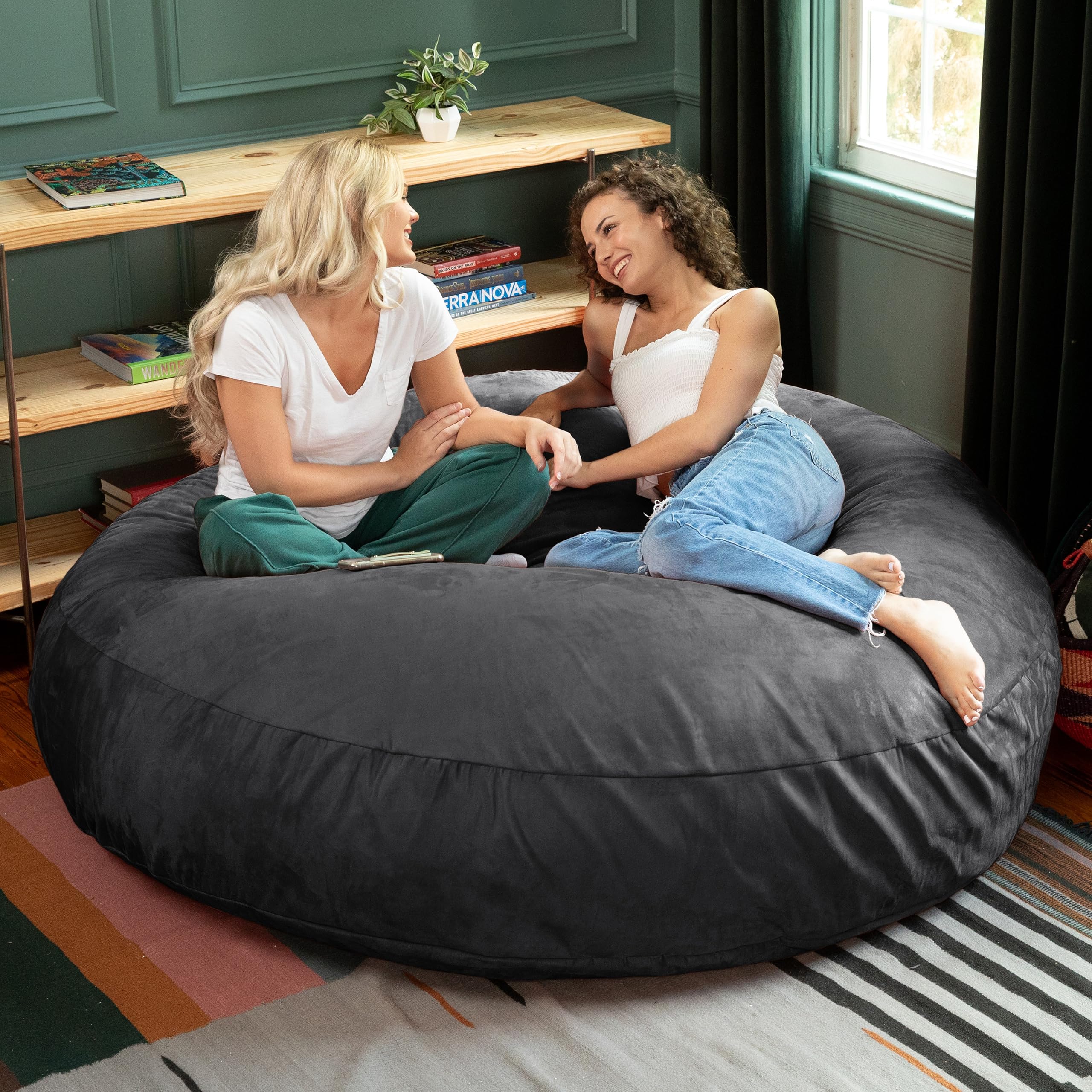 Jaxx 6 Foot Extra Large Cocoon Bean Bag Chair for Adults - Premium Black Memory Foam Filled Lounger - Perfect for Living Room, Bedroom, Game Room & Dorm Relaxation