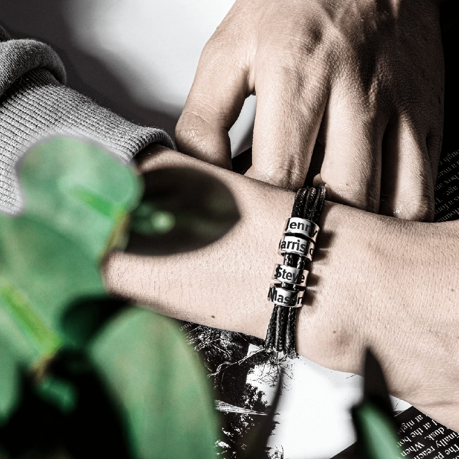 Custom Engraved Name Bracelets for Men - Personalized Braided Friendship Bracelet with 1-7 Name Beads - Unique Father's Day & Graduation Gifts for Him - Perfect for Anniversaries, Birthdays & Special Occasions