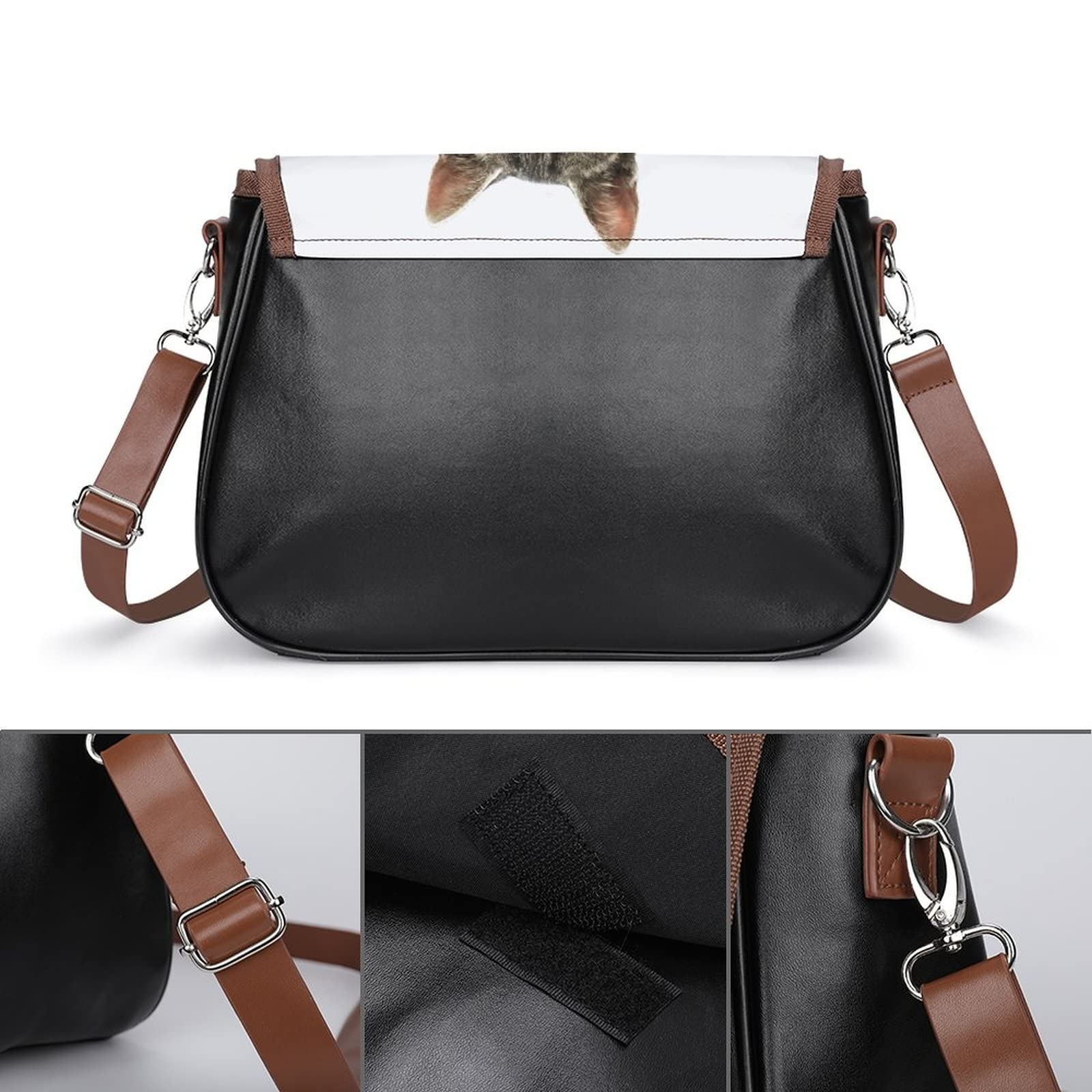 Women's Leather Crossbody Bag - Designer Shoulder Messenger Purse with Printed Flap Pocket - Perfect for Cat Lovers & Pet Owners - Ideal for Work, Travel & Everyday Use