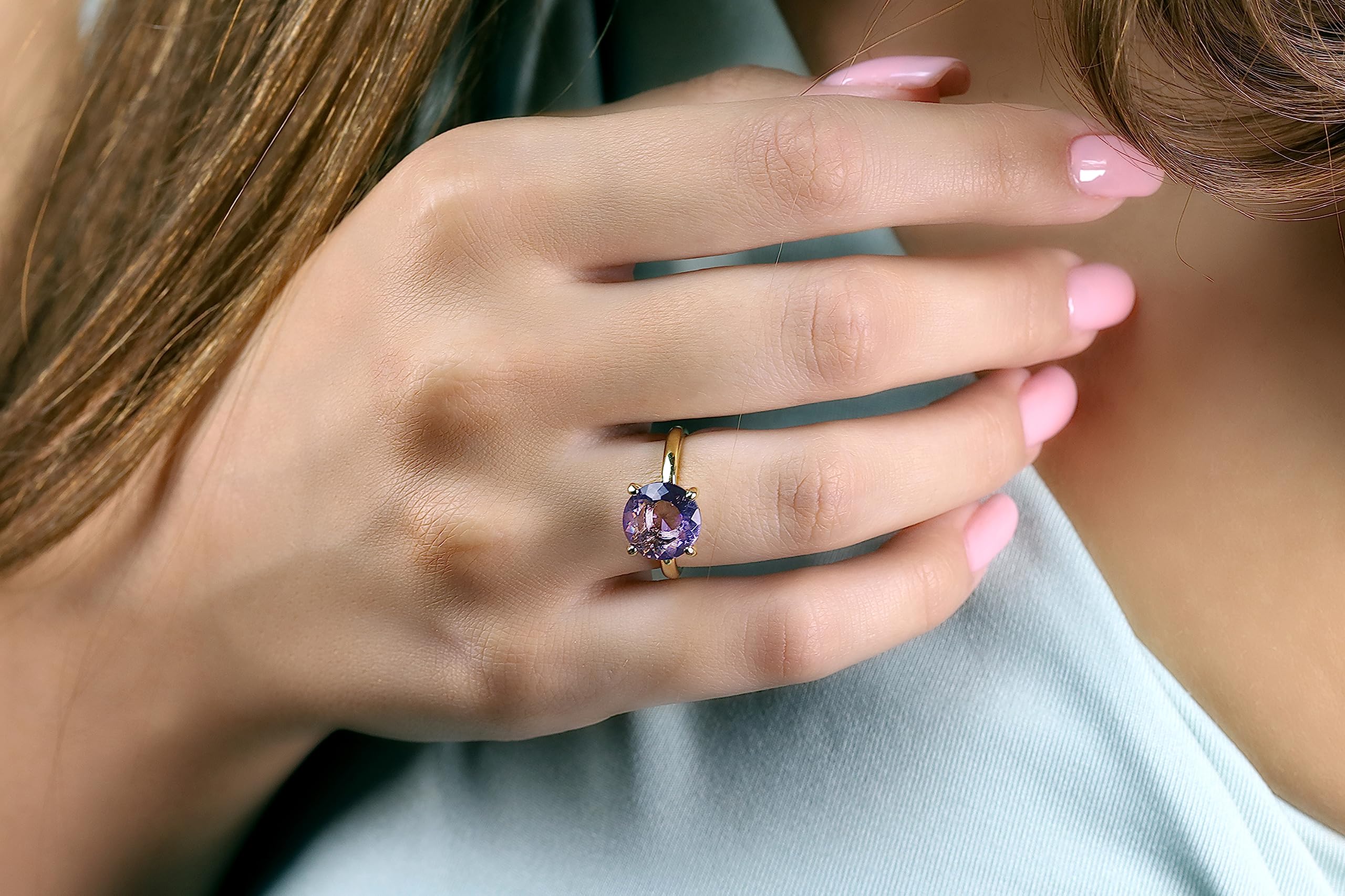 14K Rose Gold Amethyst Ring for Women - February Birthstone Jewelry with Prong Setting - Elegant Engagement & Promise Ring - Perfect for Valentine's Day, Anniversary & Special Occasions
