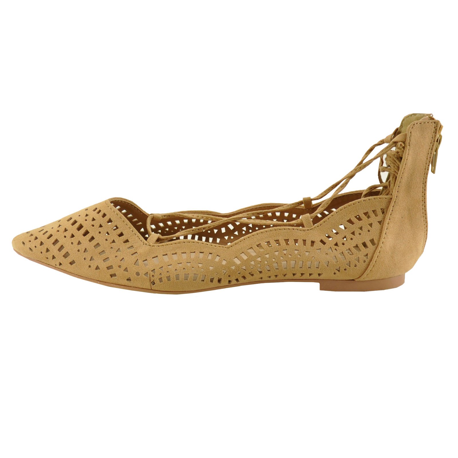 Qupid Strike 02X Women's Fashion Perforated Pointy Toe Lace Up Flat Shoes - Comfortable & Stylish for Work, Office, and Casual Outings