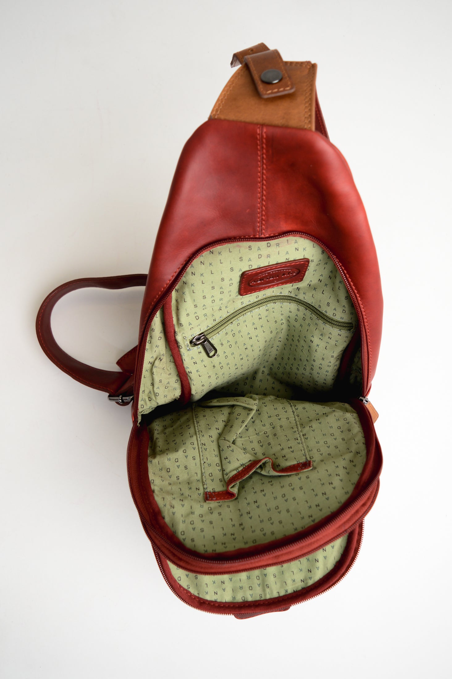 Premium Buffalo Leather Adrian Klis 1854 Sling Bag - Red/Tan Crossbody Bag for Men & Women | Perfect for Travel, Work & Everyday Use