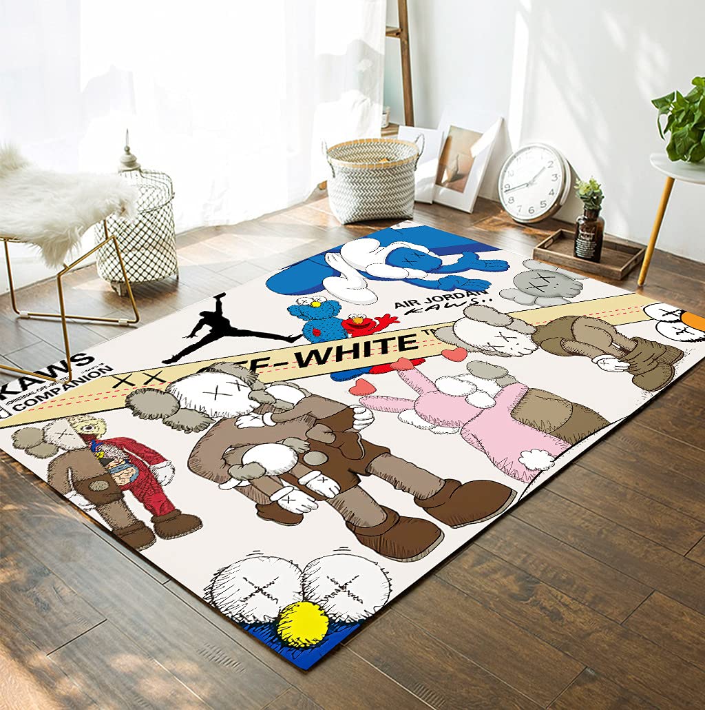 Cartoon Kids Area Rug - Soft Washable 5x7 Playroom Bedroom Decor for Boys & Girls | Non-Slip Nursery Carpet, Durable Bath Mat & Door Mat in Fun White Brown Pink Patterns - Perfect for Play Areas, Bedrooms & Entryways