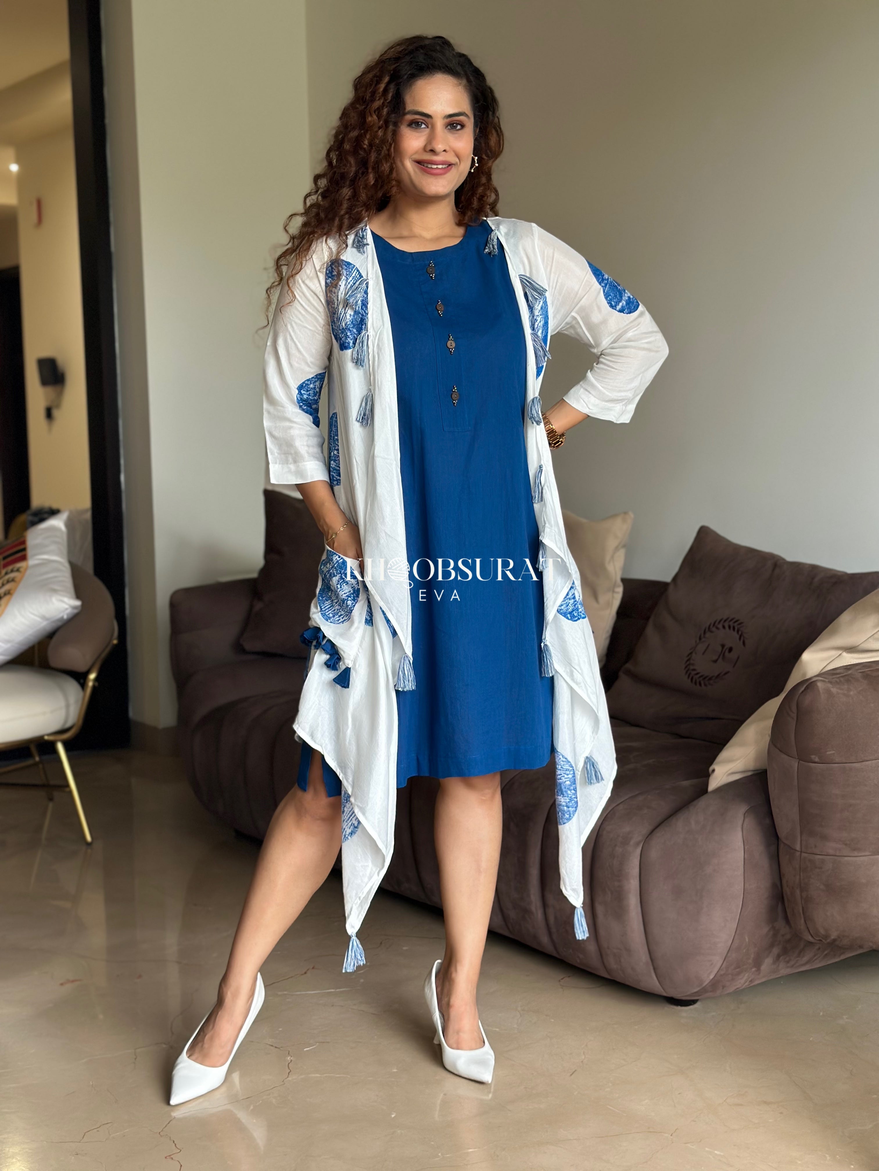 Shein Blue Jacket Dress for Women - Stylish Long Sleeve Button Down Tunic Dress - Perfect for Office, Date Night & Spring Outfits