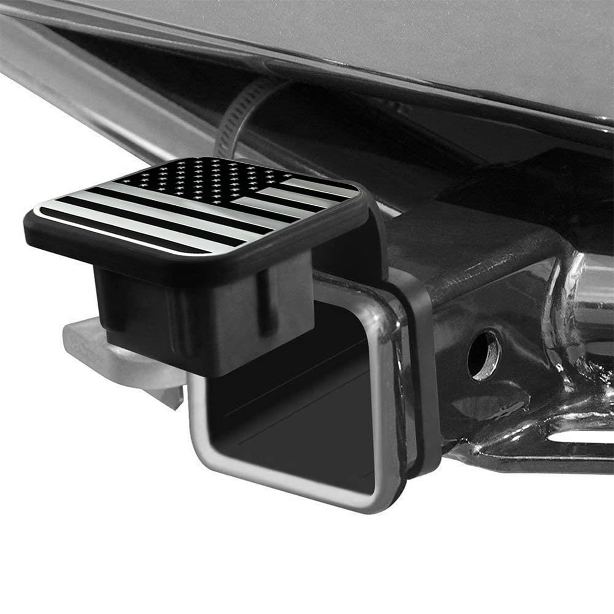 BESULEN 2 Inch Trailer Hitch Cover - American Flag Tow Receiver Tube Plug Insert, Universal Square Dust-Proof Hitch Cover for Trucks & Trailers - USA Flag Car Exterior Accessories (Silver) - Perfect for Off-Roading, Camping & Truck Shows